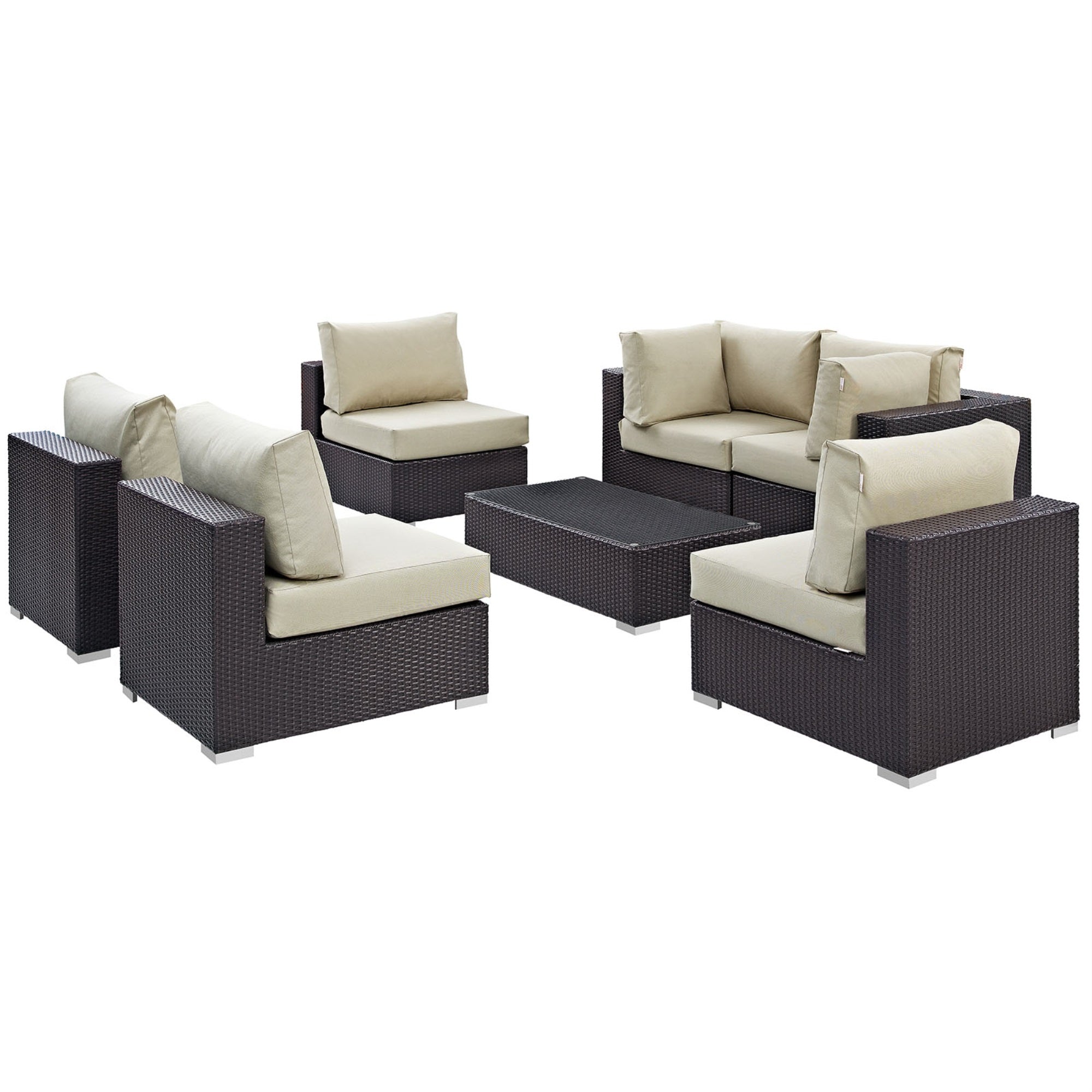 Ergode Convene 7 Piece Outdoor Patio Sectional Set - Espresso Beige