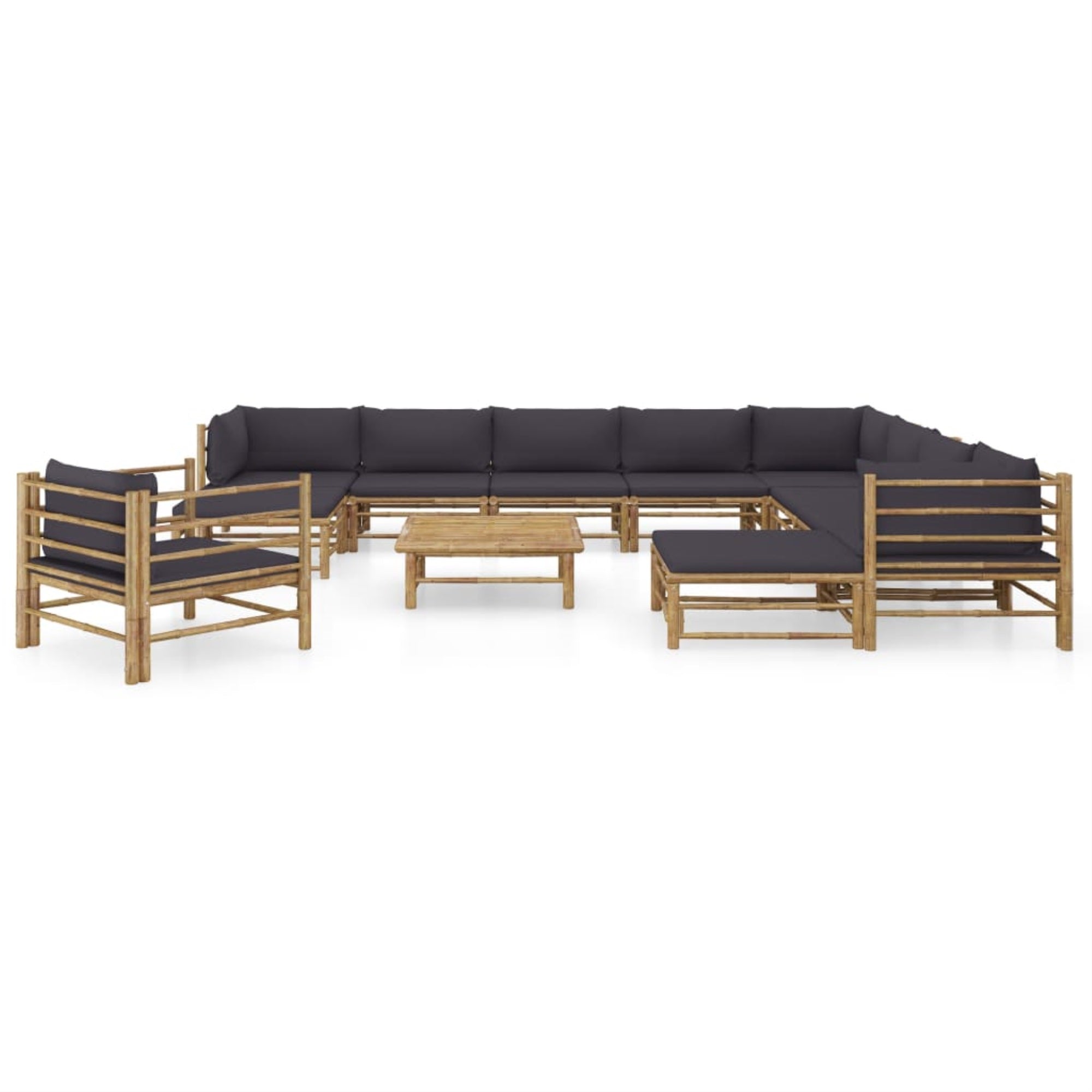 vidaXL 12 Piece Garden Lounge Set with Dark Gray Cushions  Brown