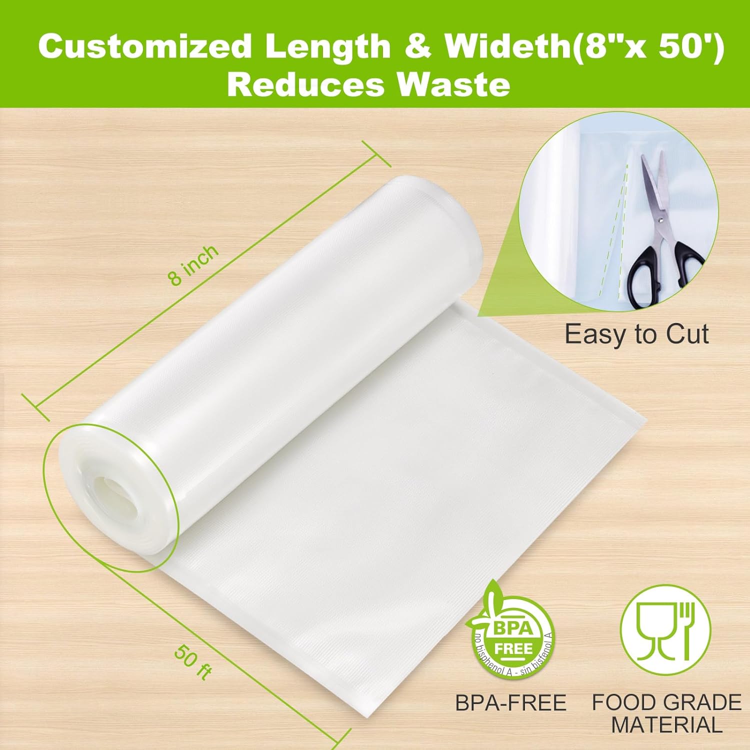 Great Choice Products Vacuum Sealer Bags, 8 In X 50 Ft Rolls 2 Pack Seal Bags For Food Storage Saver, Bpa Free, Commercial Grade Textured Food…
