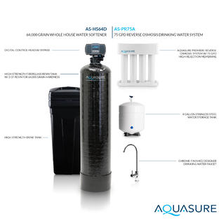 Aquasure Whole House Water Softener/Reverse Osmosis Drinking Water Filter Bundle w/64,000 grain Softener &a; 75 GPD RO system