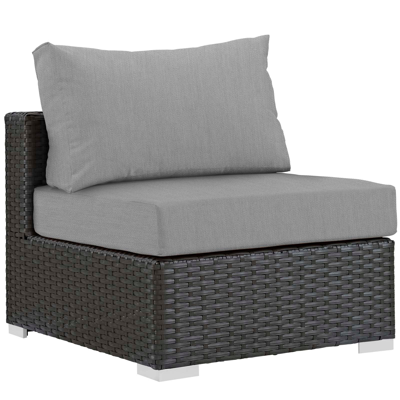 LexMod Sojourn 7 Piece Outdoor Patio Sunbrella® Sectional Set in Canvas Gray