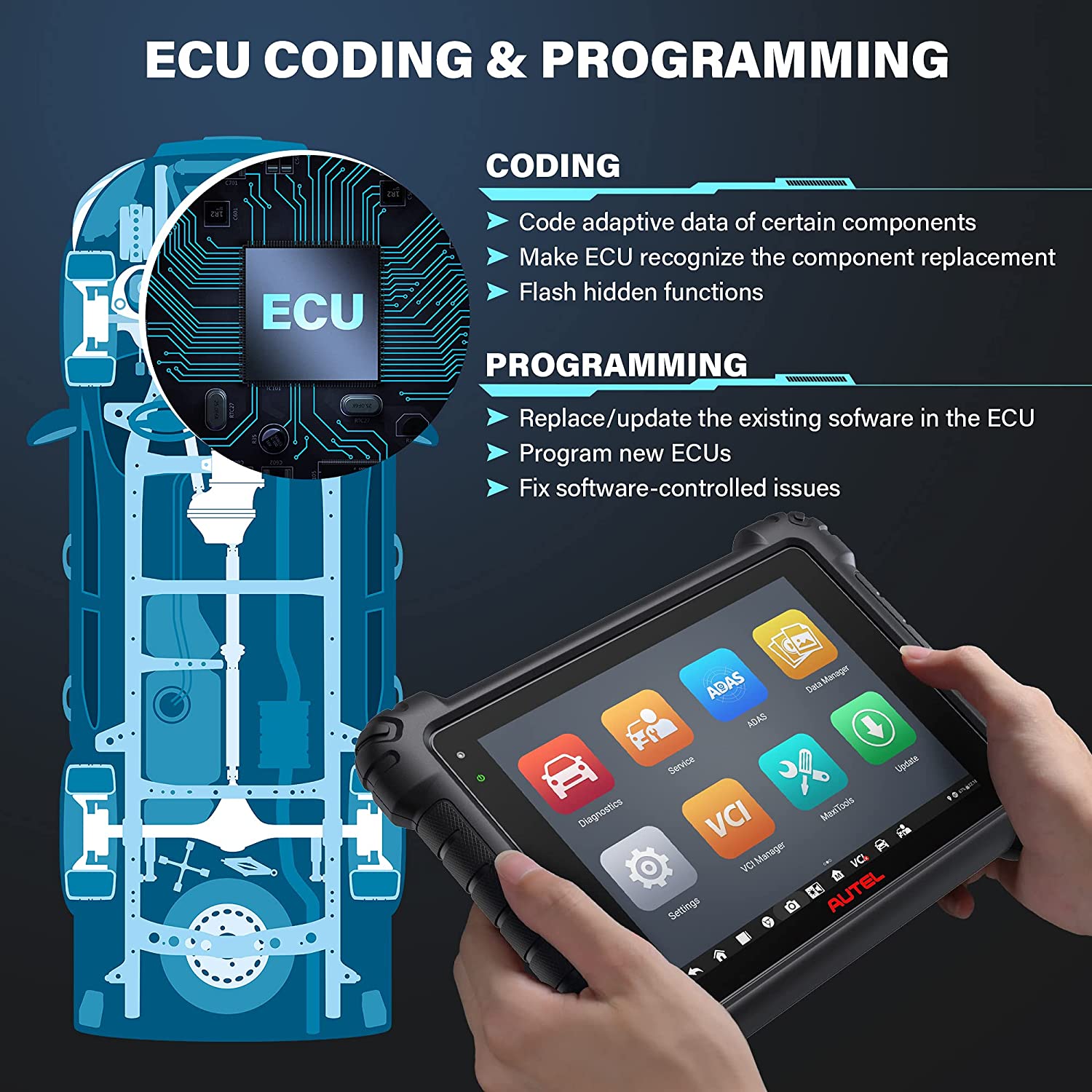 Autel MaxiSys MS909 Intelligent Automotive Diagnosis Scanner with J2534 ECU Programming &a; Coding, 36+ Service Functions