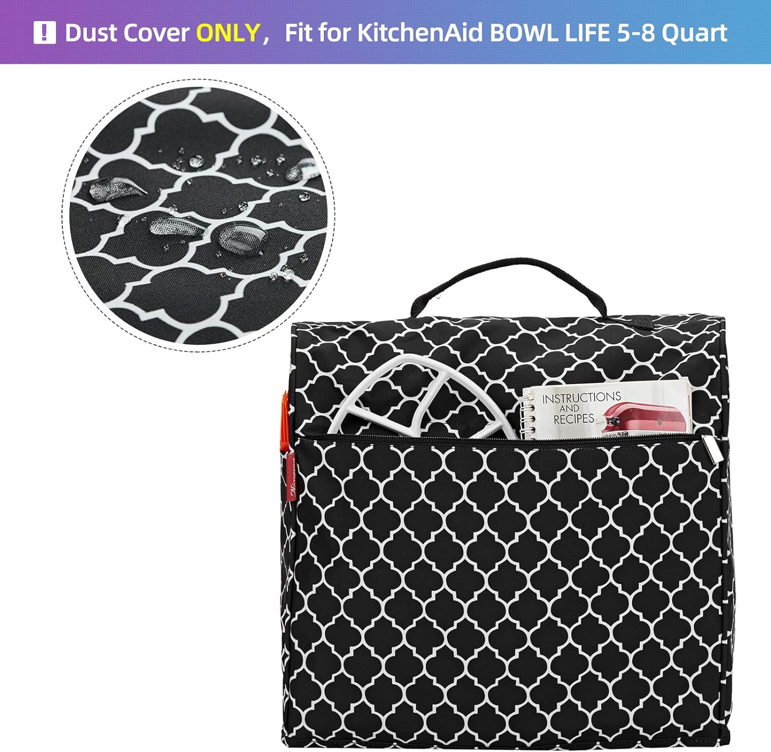 NICOGENA Stand Mixer Cover Compatible with KitchenAid Bowl Lift 5-8 Quart, Dust Cover with Zipper Pocket for Accessories, Lantern Black