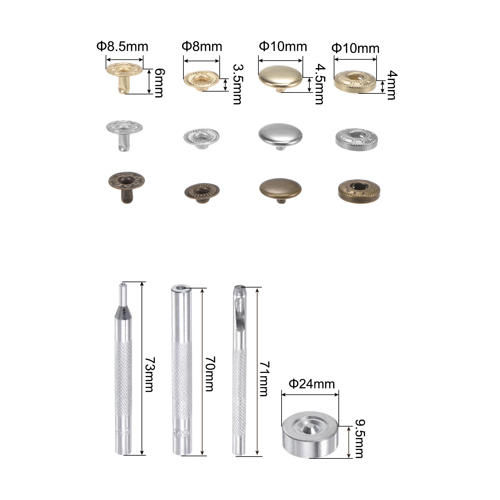 Unique Bargains 2 Boxes 60 Sets/Box Snap Fasteners Kit 10mm with 4 Setter Tools