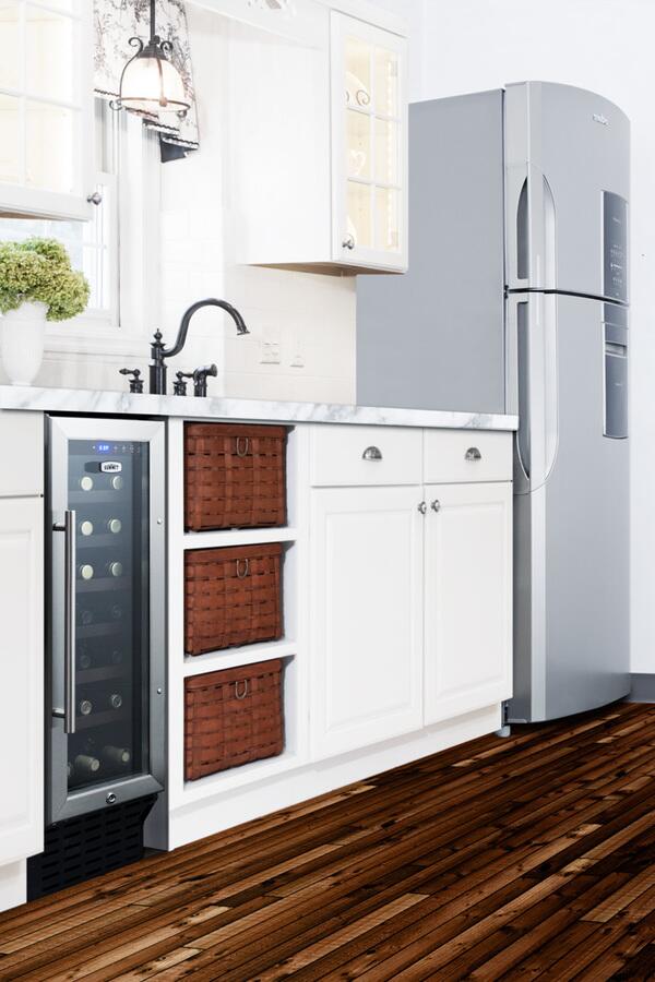 Summit SWC1224B 12 Built-In Wine Cooler with 21 Bottle Capacity  6 Wine Racks  and Digital Thermostat  in Stainless Steel