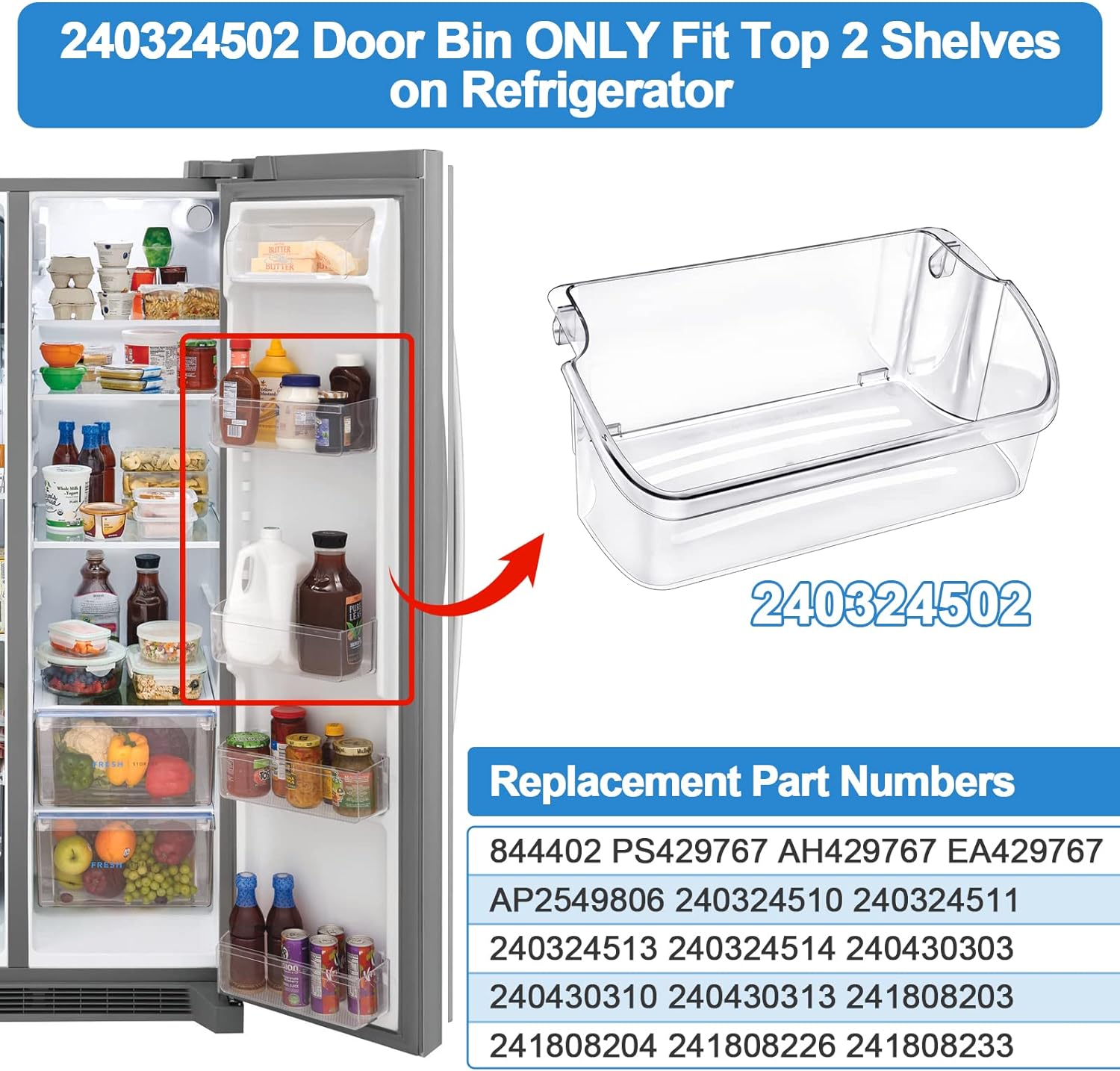 Alvar Upgraded 240324502 Refrigerator Door Bin Shelf Replacement For Frigidaire Kenmore Electrolux Refrigerator Door bin Parts PS4297