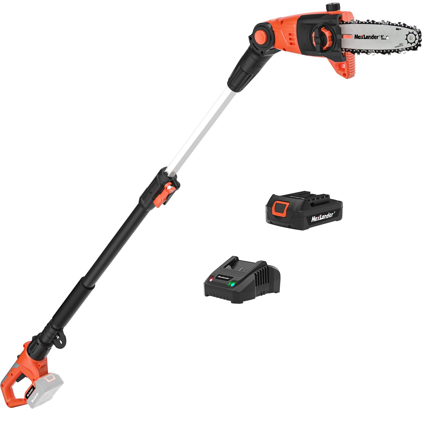 MAXLANDER 8 Inch Cordless Pole Saw, 20V Power Pole Chainsaw for Tree Trimming, Telescoping Electric Tool-free Installation, Adju