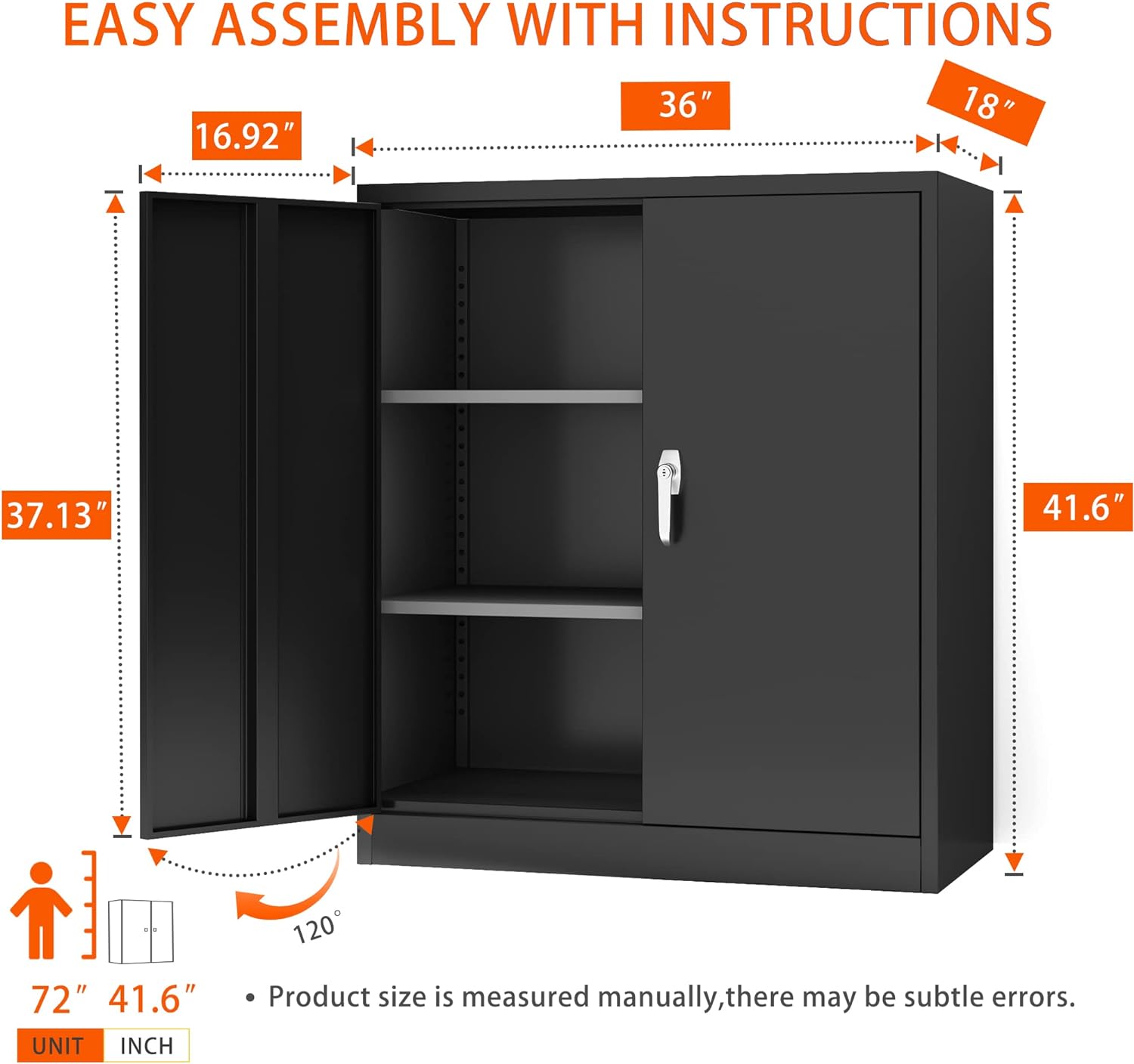 Aobabo Metal Storage Cabinets with Lockable Doors, Steel Locking Storage Cabinet with 2 Adjustable Shelves, Black Metal Cabinet Great