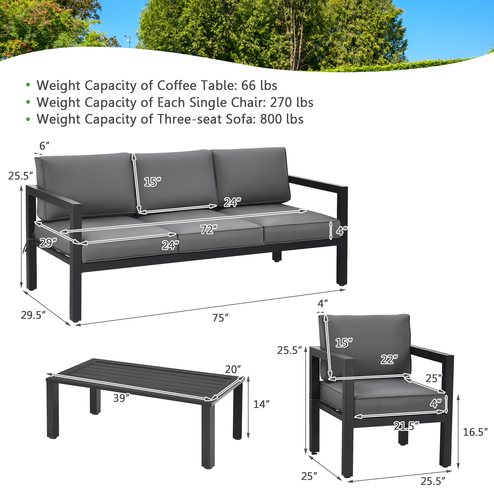 Topbuy Patiojoy 4 Pieces Patio Seating Set Outdoor Sectional Sofa Set w/Coffee Table &a; Cushions Gray