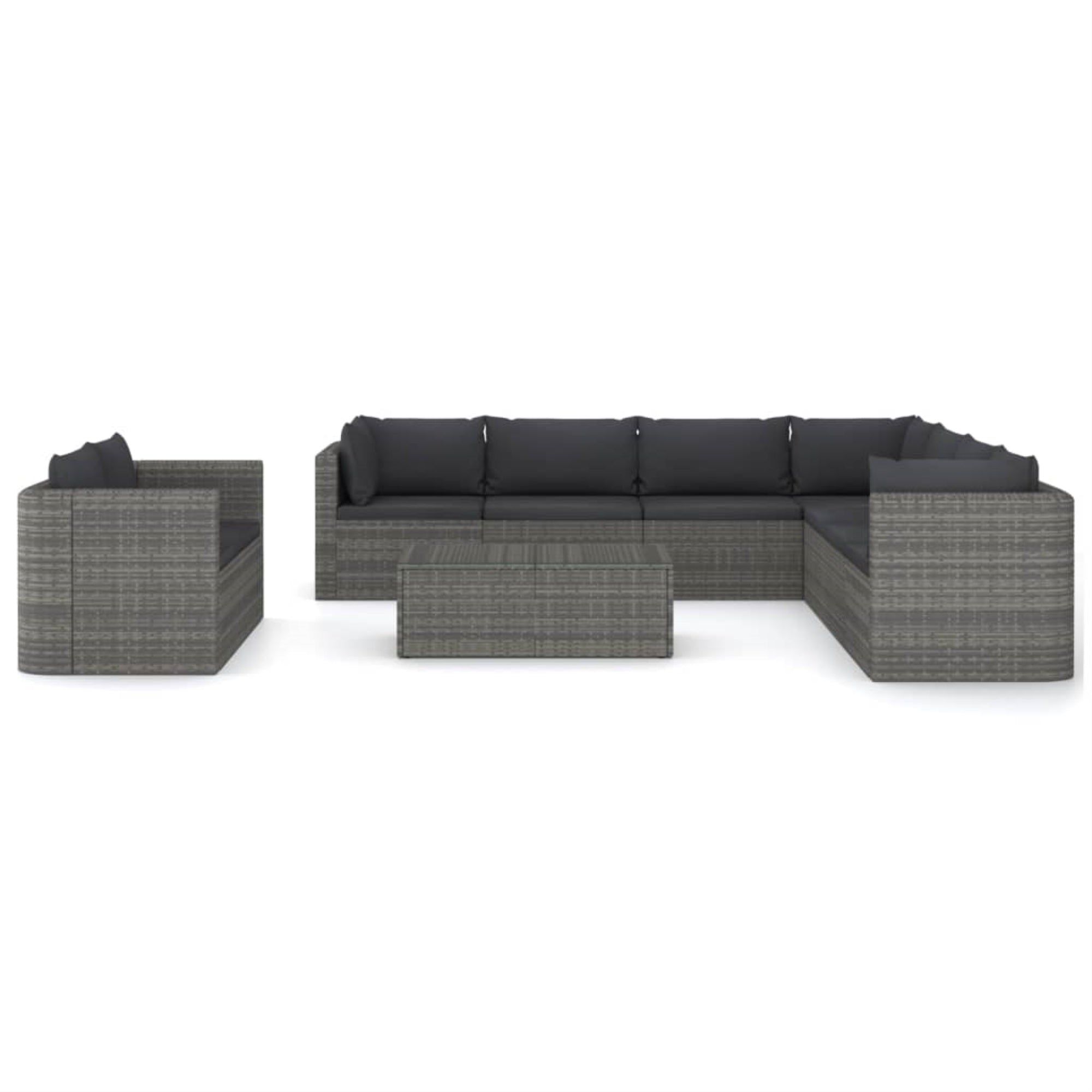 vidaXL 10 Piece Garden Lounge Set with Cushions Poly Rattan Gray Grey