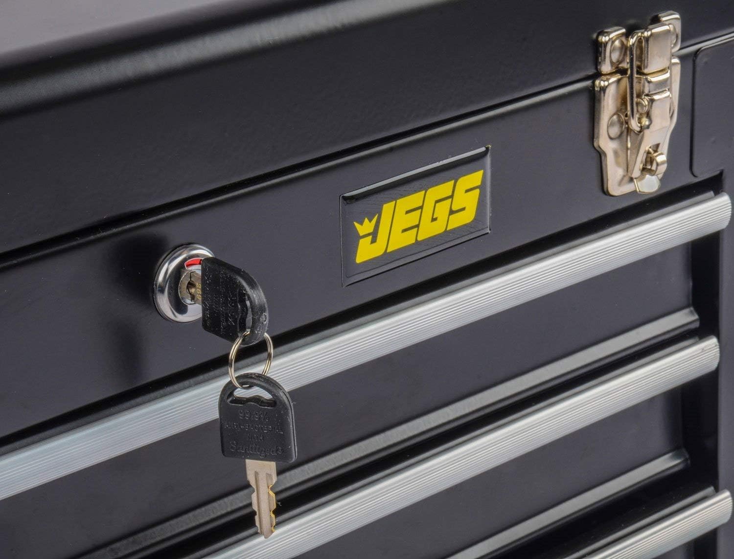 JEGS 3-Drawer Portable Toolbox | Ball-Bearing Drawer Slides | Rust-Resistant Latches | Black Powder Coat Finish | Includes Lock and