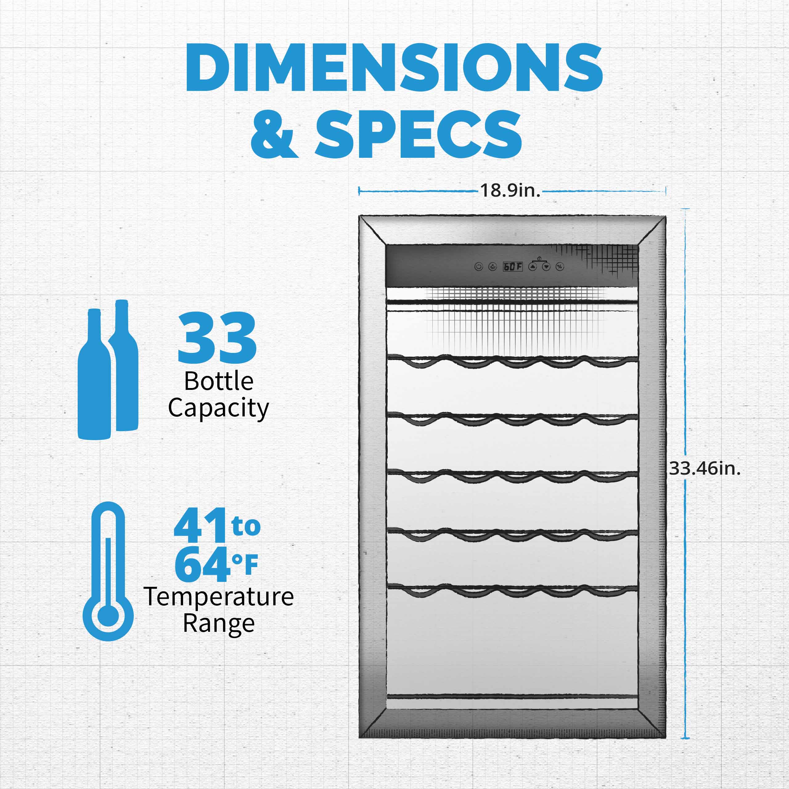 NewAir  Freestanding 33 Bottle Compressor Wine Fridge in Stainless Steel, Adjustable Racks and Exterior Digital Thermostat