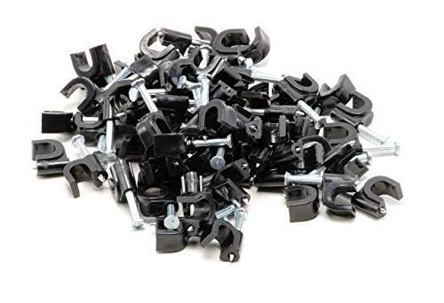 the cimple co - single coaxial cable clips, cat6, electrical wire cable clip, 1/4 in (6 mm) nail clip and fastener, black (50