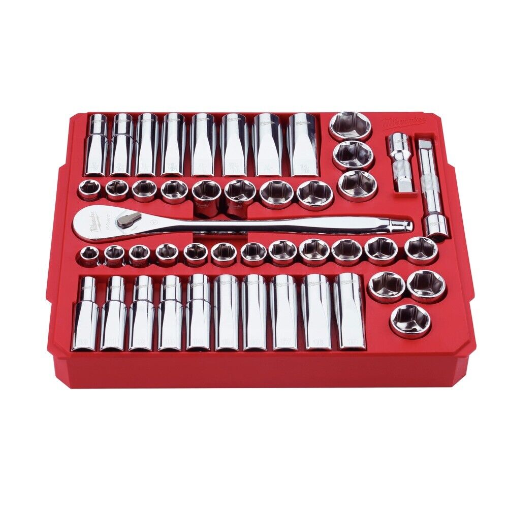 Milwaukee 48229010 47-Pc. 1/2 in. Metric/SAE Ratchet and Socket Set New
