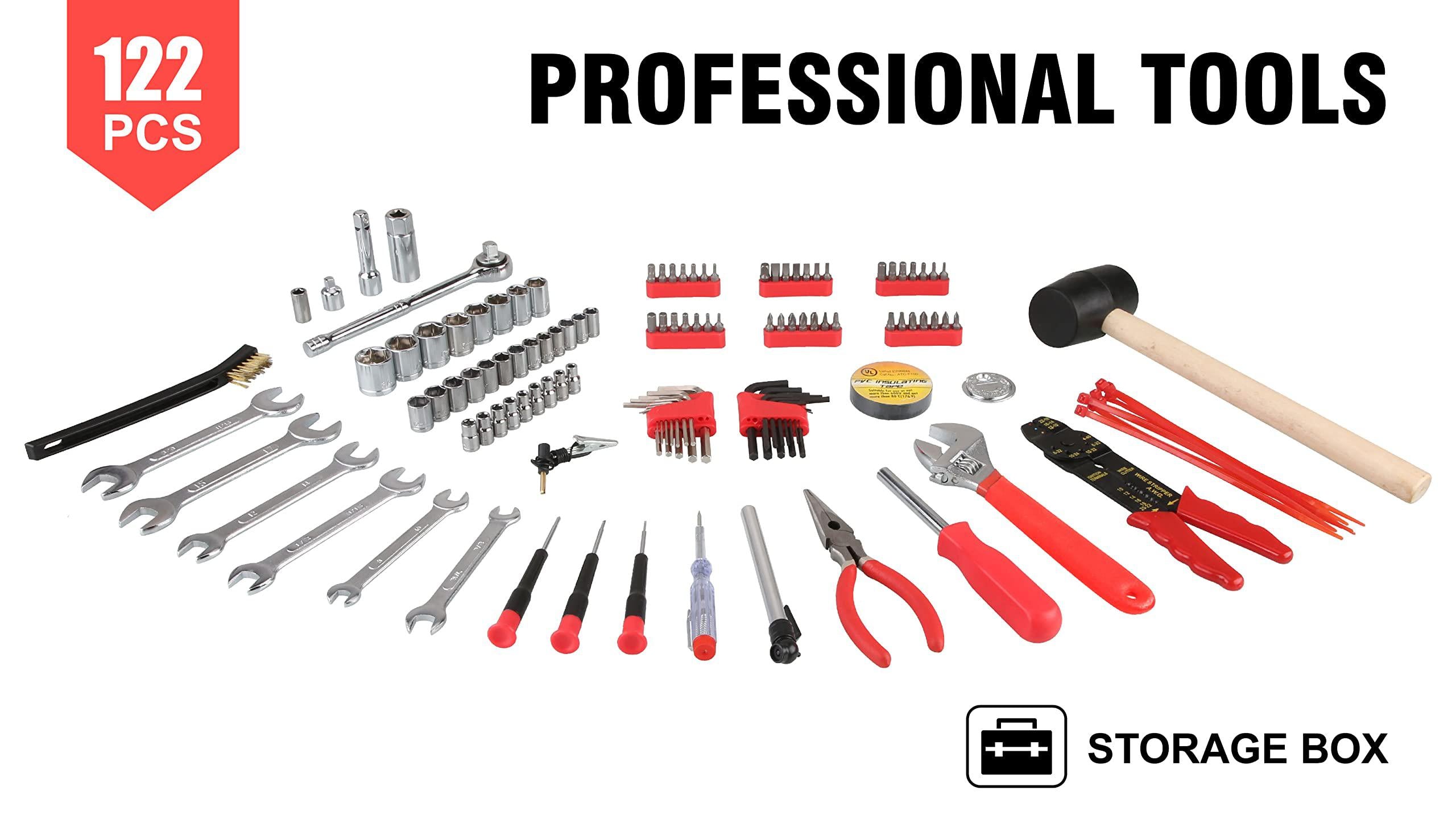 olympia tools 122-piece tool kit, general household hand tool set with solid carrying tool box, auto repair tool sets