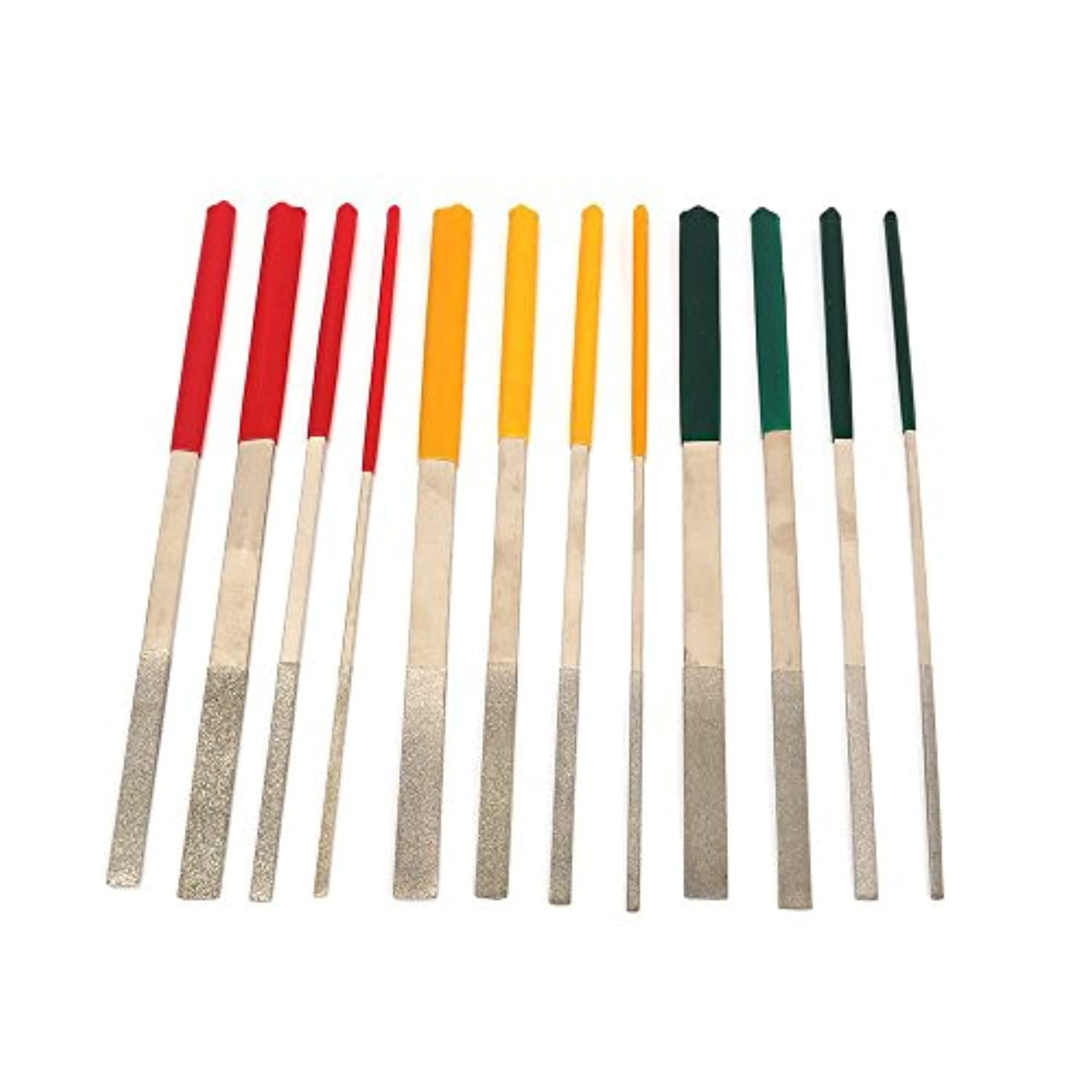 SYPARTS TOOL 7 inch diamond coated needle flat file set repair tools for deburing jewelry glass steel 140/200/400 grit 12pcs