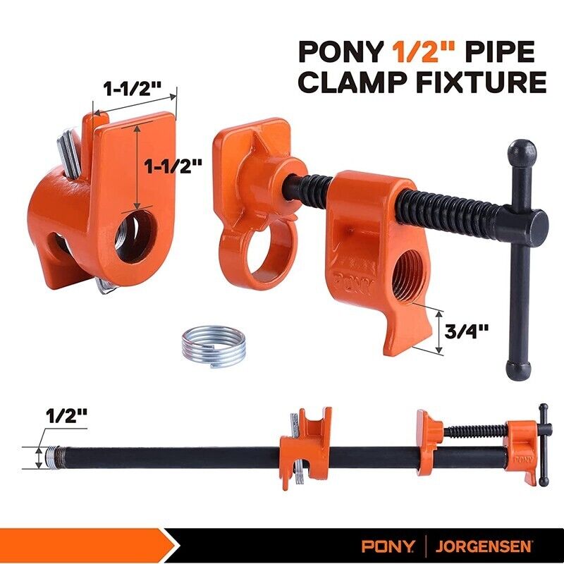 GCP Products 2-Pack 1/2 Inch Pipe Clamp 52 Wood Gluing Pipe Clamp Fixture For Black Pipe