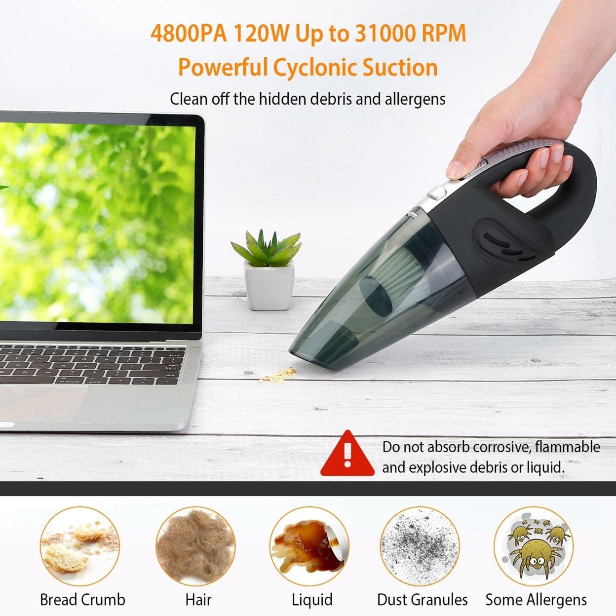 GLOBAL PHOENIX Car Handheld Vacuum Cleaner Cordless Rechargeable Hand Vacuum Portable Strong Suction Vacuum Hose Nuzzle Brush For Dust Pet Hair