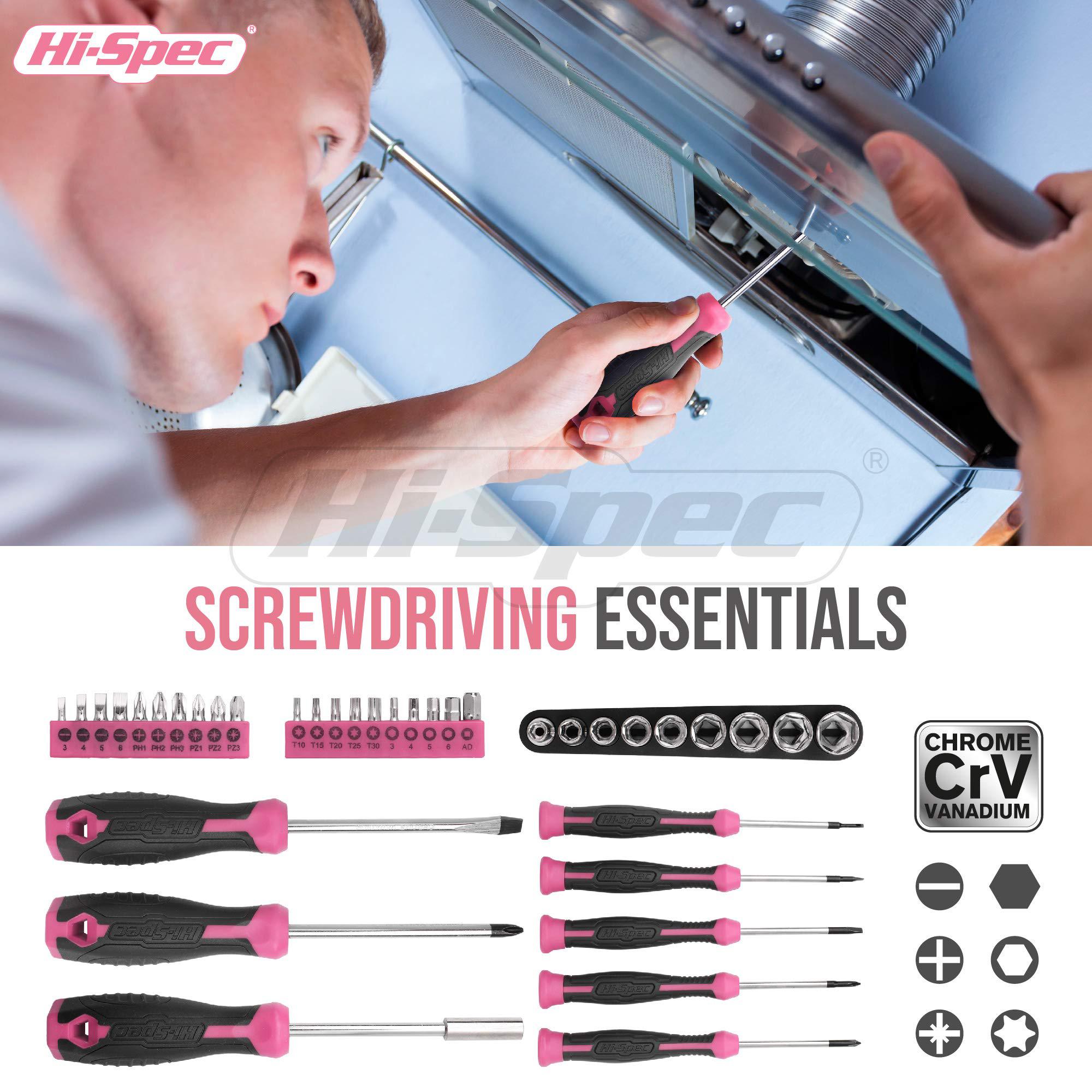 hi-spec 54pc pink home diy tool kit for women, office &a; garage. complete ladies basic house tool box set