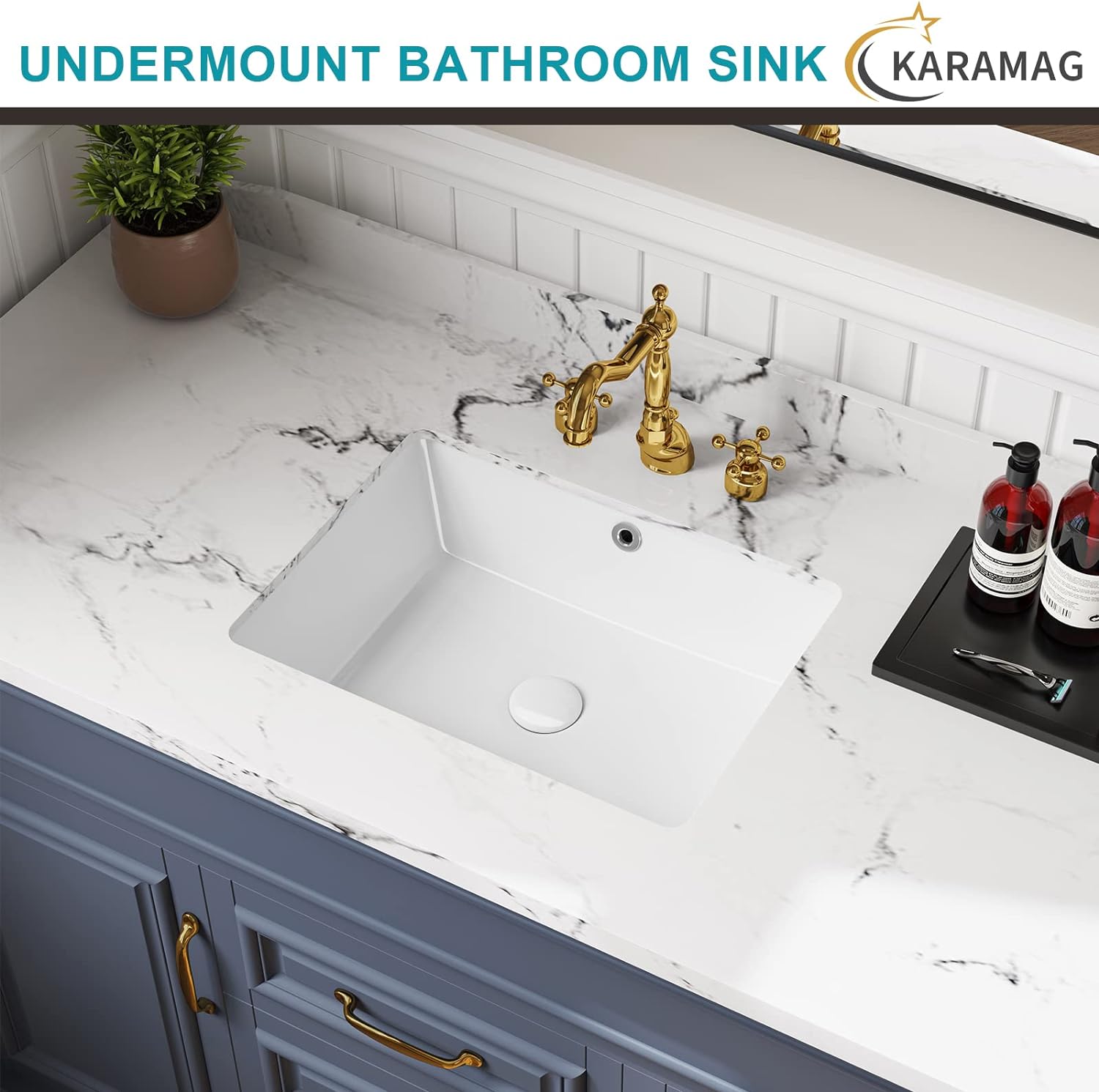 KARAMAG 18 Inch Undermount Bathroom Sink Small Rectangle Undermount Sink White Ceramic Under Counter Bathroom Sink with Overflow (18.3