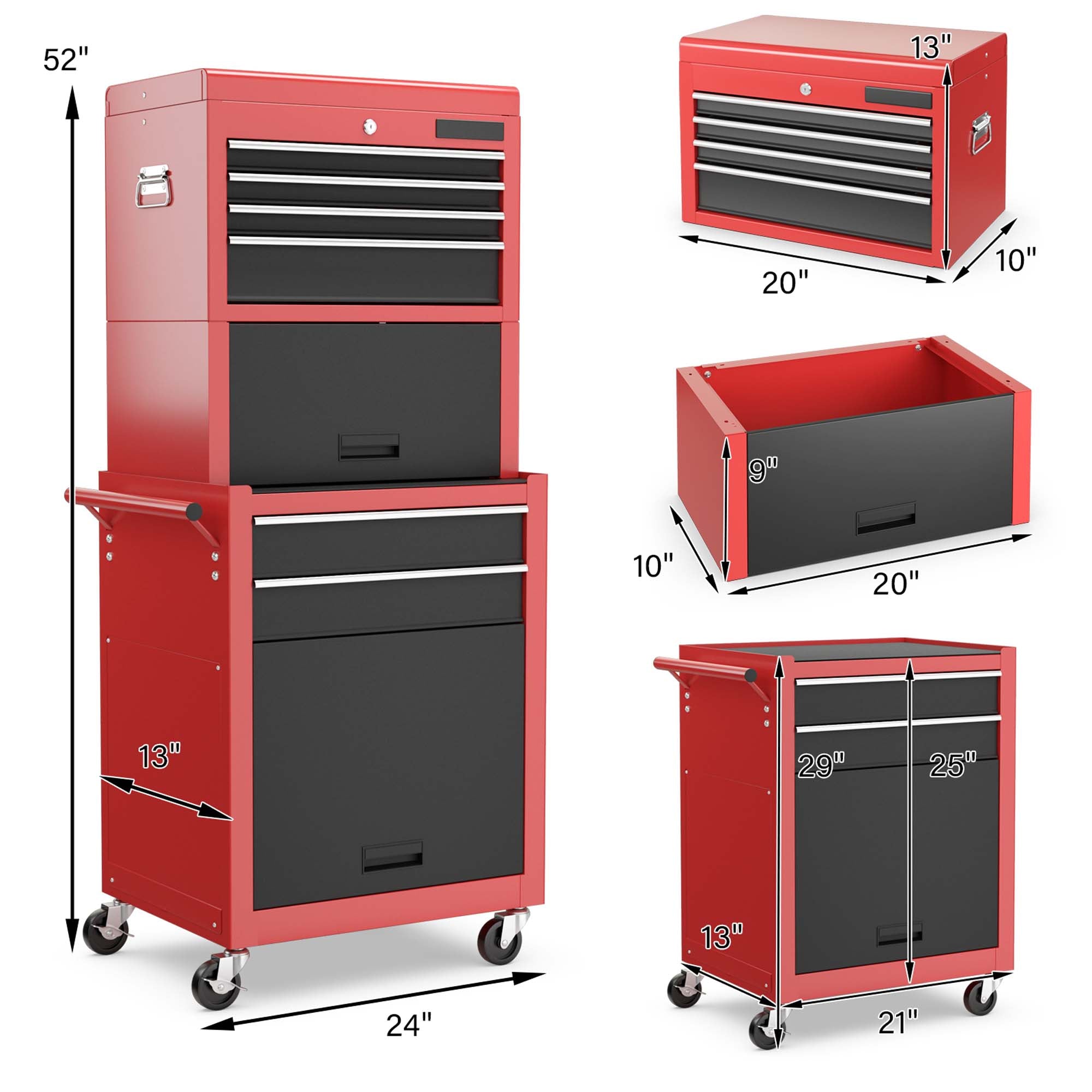 Costway High Capacity 6-Drawer Rolling Tool Chest Storage Cabinet Toolbox Combo with Riser