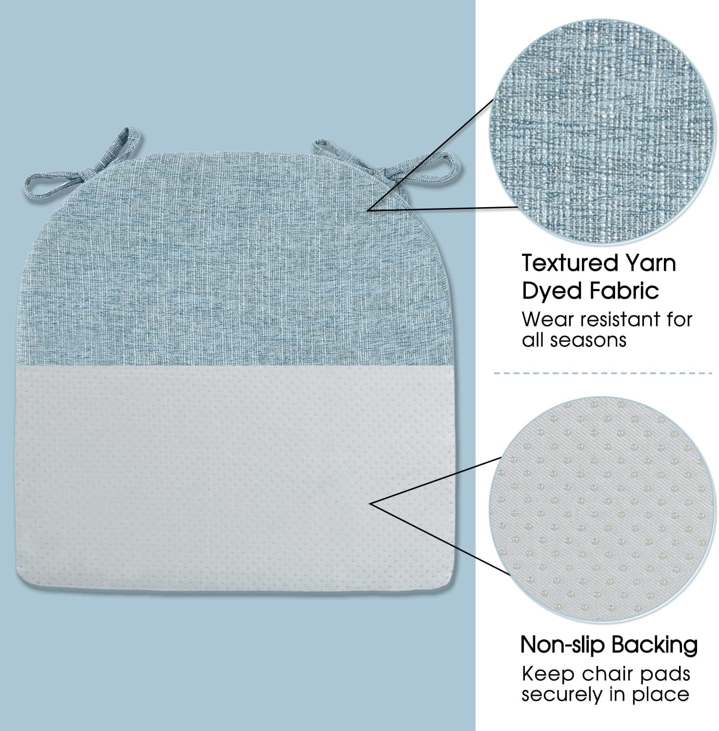 Basic Beyond Chair Cushions for Dining Chairs 4 Pack, Memory Foam Chair Cushion with Ties and Non Slip Backing, 16 x 16 inches Chair Pads fo