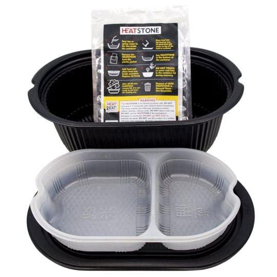 heat2eat self-steamer : small black : portable flameless food warmer &a; steamer with 2x heatstones : self heating &a; reusable :
