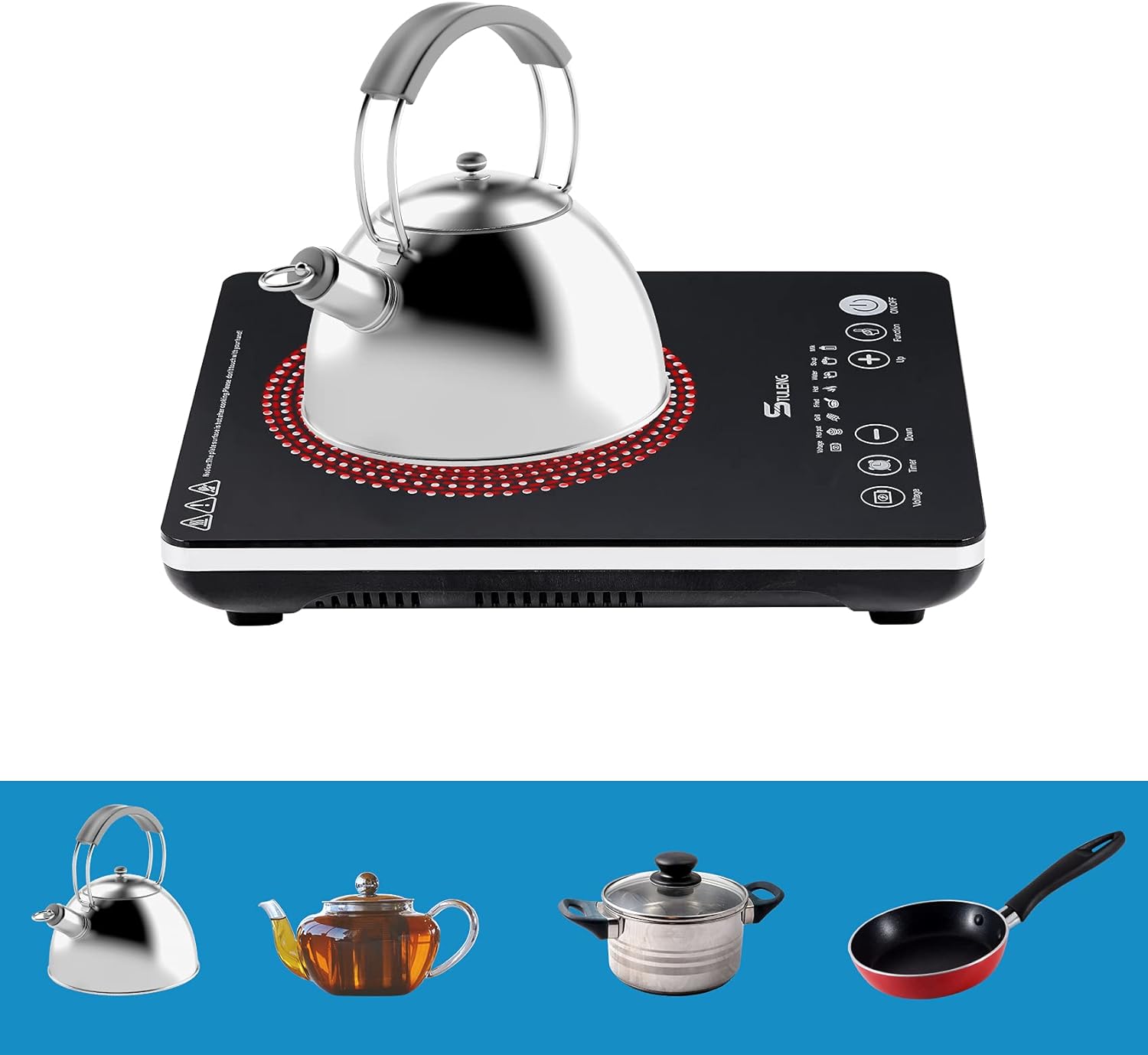STULENG Electric Stove, Portable 1300W Infrared Single Burner Sensor Touch Contro, 11 Inch Single Hot Plate Cooktop for Dorm Office Hom
