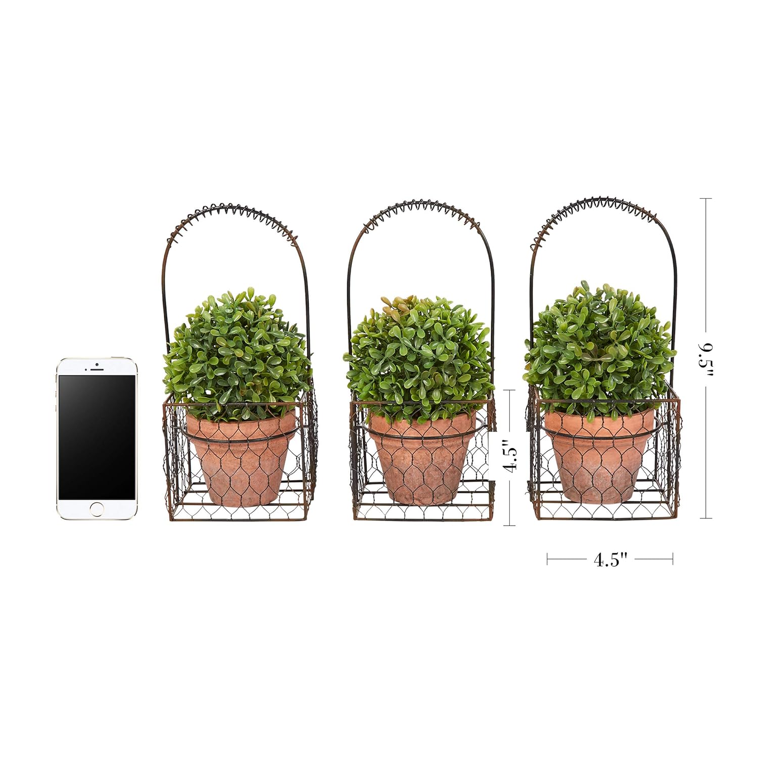GCP Products Artificial Podocarpus Grass Plant In Concrete Round Set Of 3, 7.5 Decorative Faux Indoor Ornamental Potted Topiary