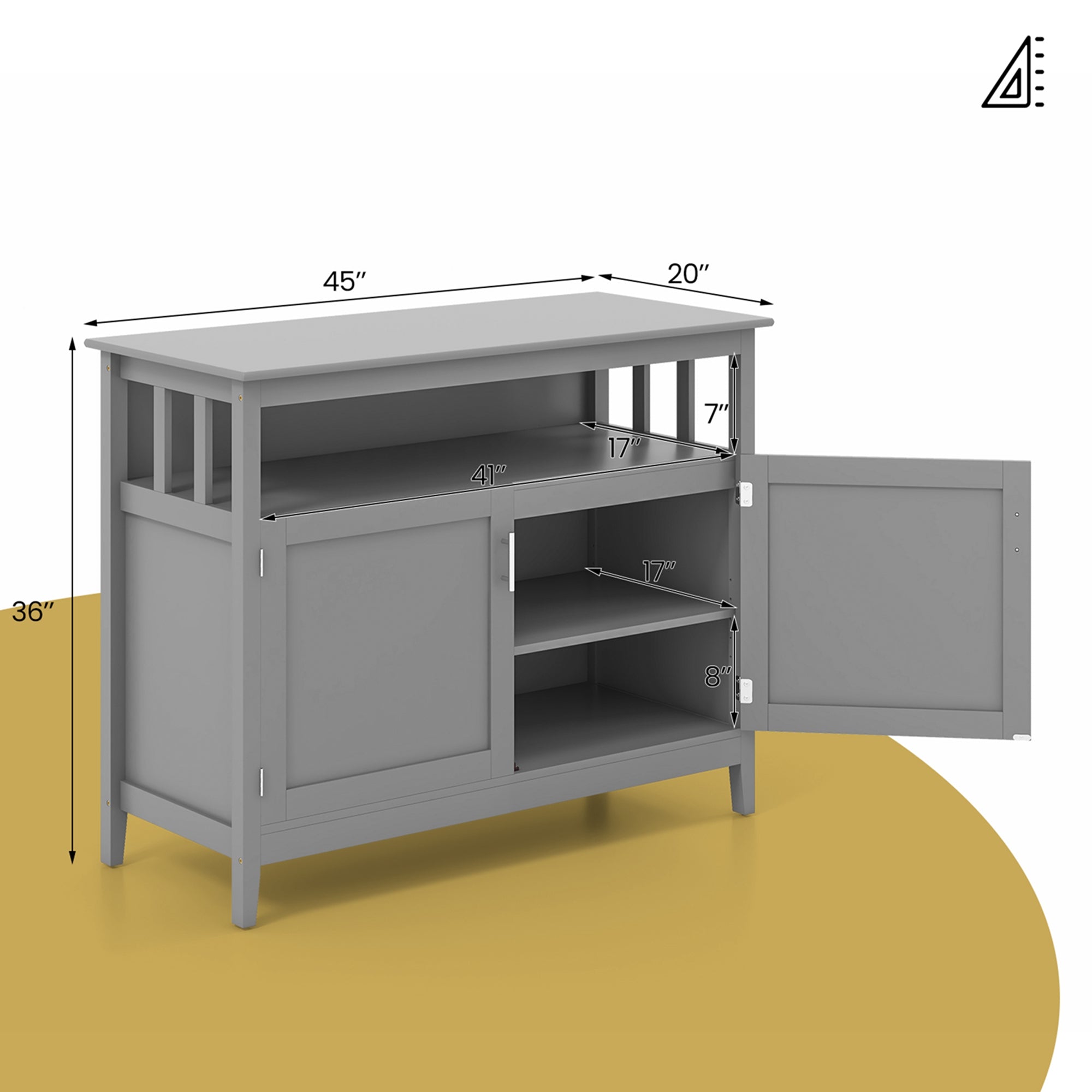 Costway Costway Kitchen Sideboard Buffet Server Cupboard Storage Cabinet with 2 Doors Grey