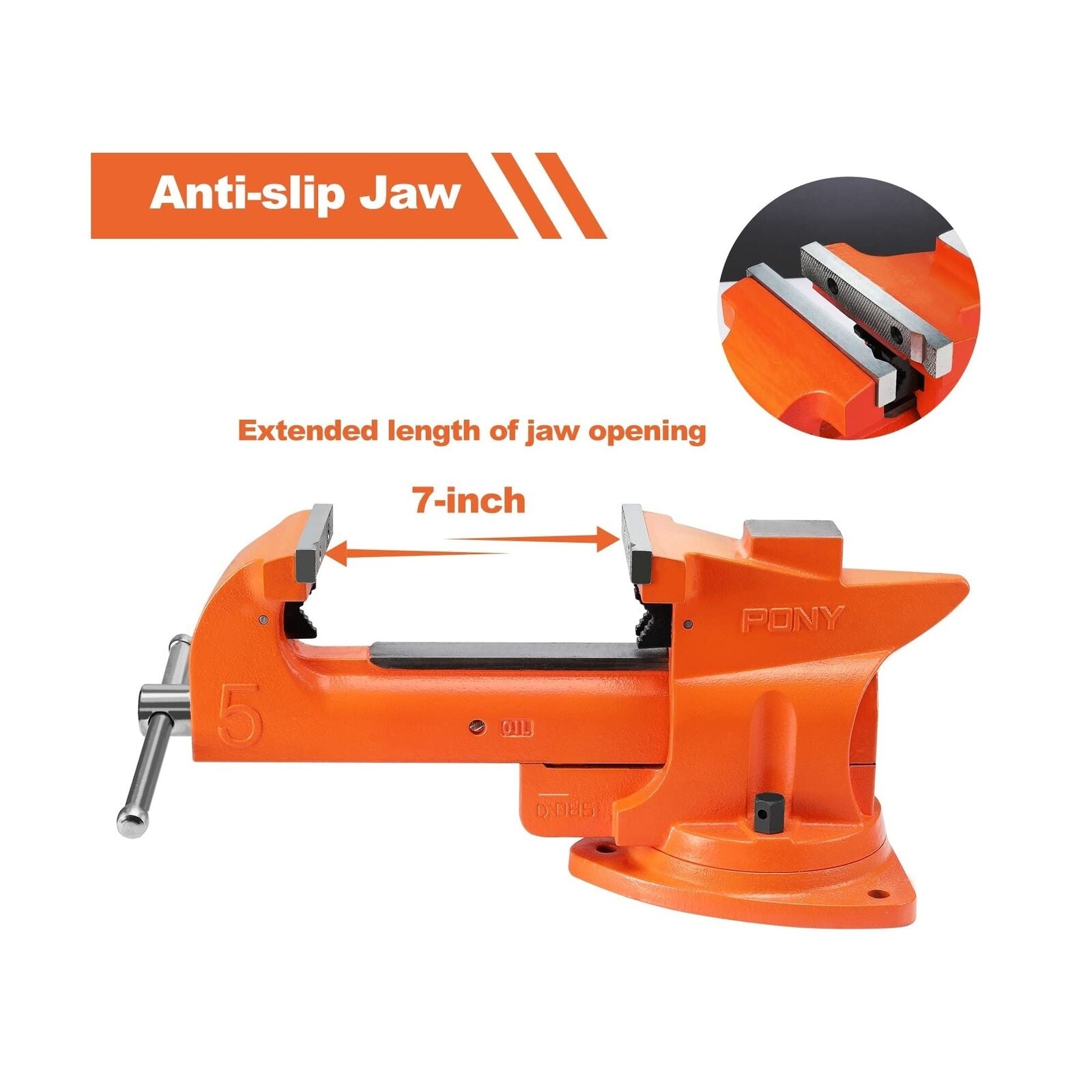 GCP Products Heavy Duty Bench Vise, 5-Inch Jaw Width 7-Inch Jaw Opening, 360-Degree S...