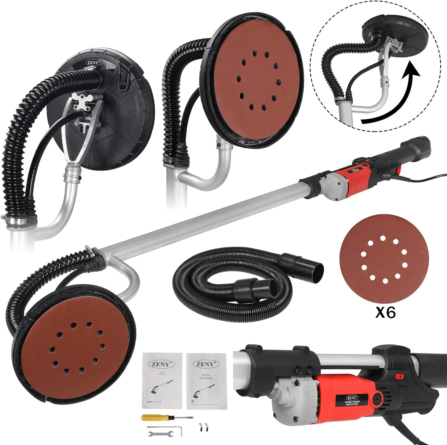 Zeny 800W Electric Drywall Sander Adjustable Variable Speed w/ 6 Sand Pads