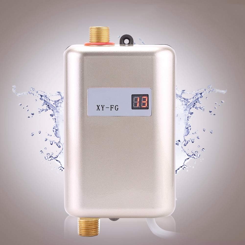Junluck Electric Tankless Water Heater, 220V 3800W Mini Instant Hot Water Heater with LCD Display for Shower Bathroom Kitchen Washing,