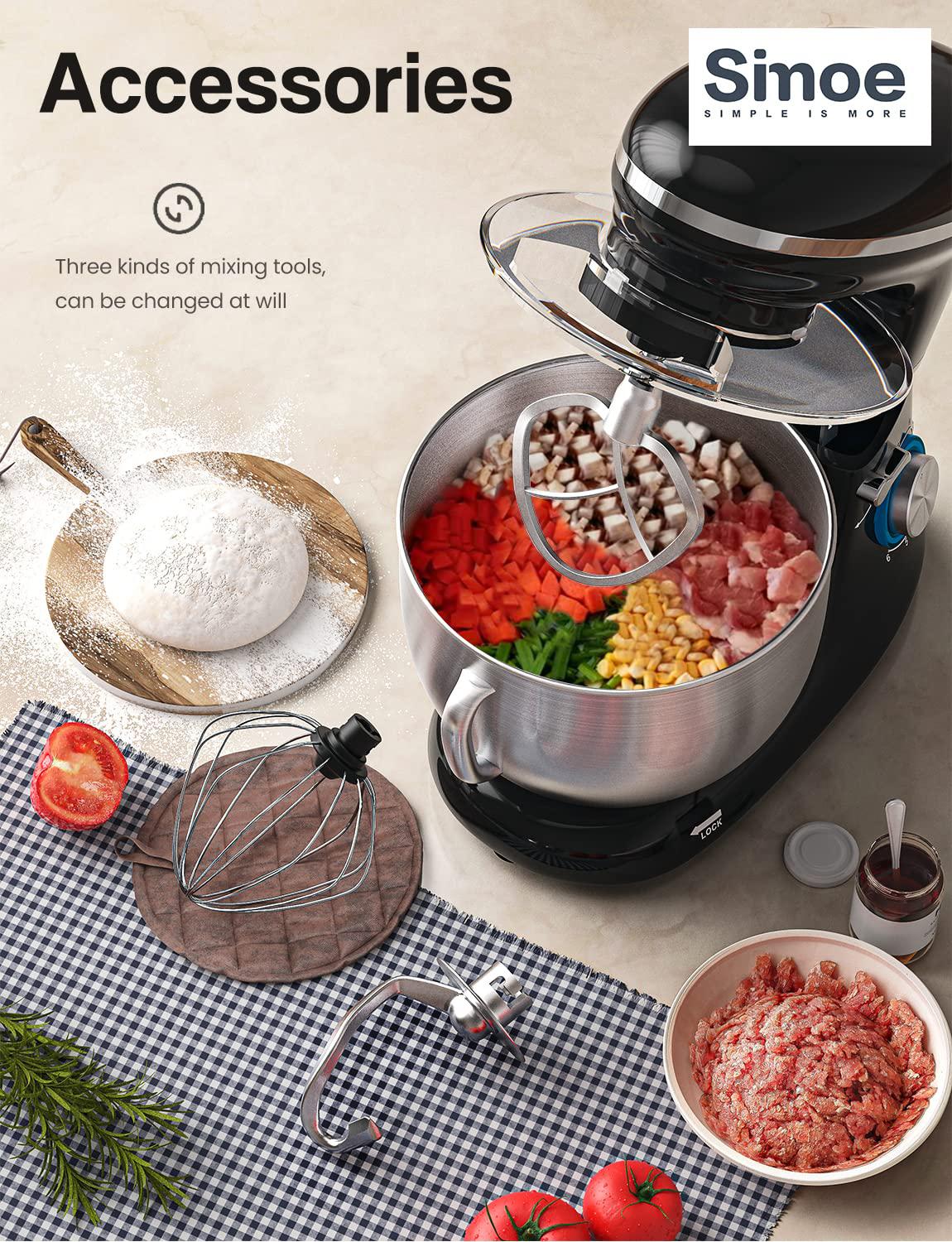 simoe electric stand mixer 660w, 6.5qt kitchen food mixer tilt-head dough mixer with 304 stainless steel bowl, dough hook, be