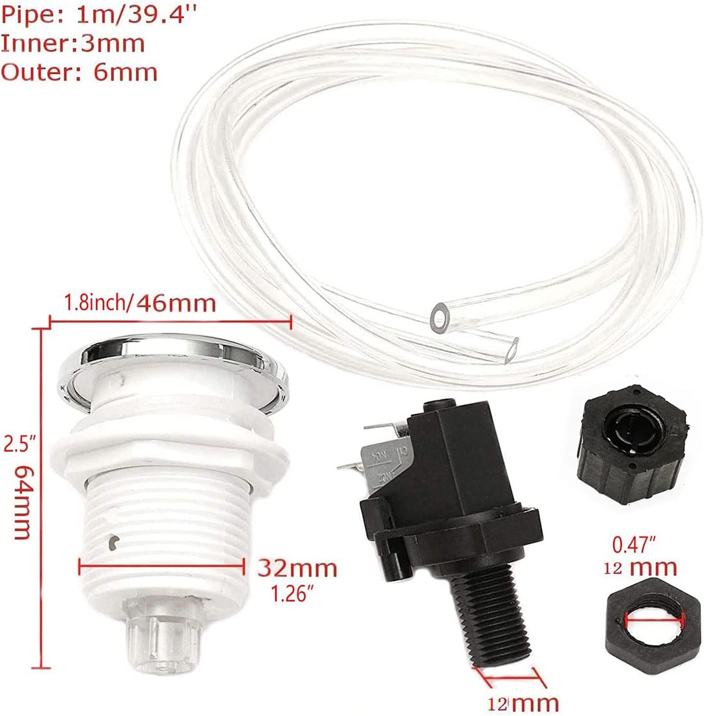 TWKUPWO Garbage Disposer Air Switch Kit Air Switch Button Kit for Spa Bathtub Hot Tub Swimming Pool Evolution Food Waste Air Activated