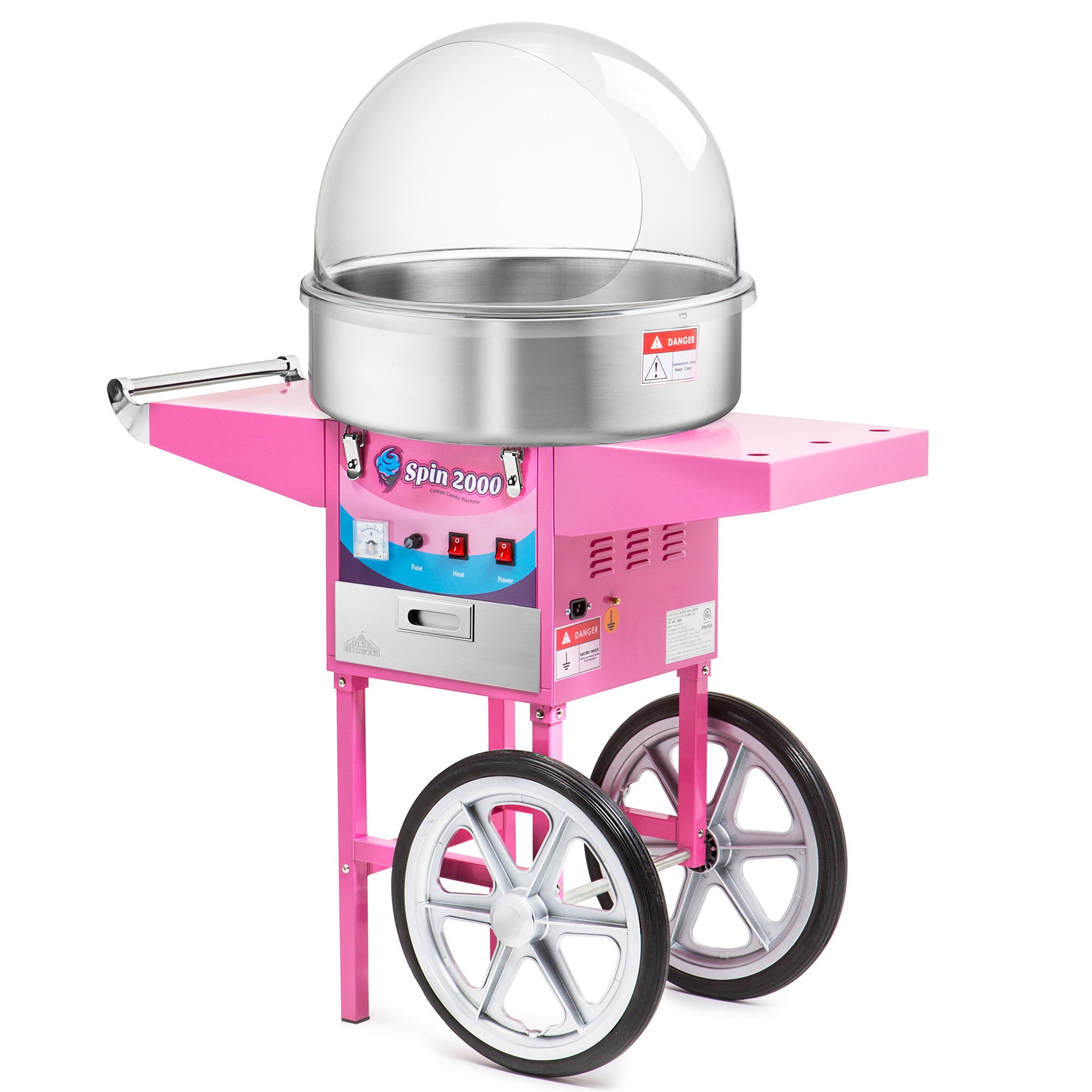 Olde Midway Cotton Candy Machine w Cart &a; Dome Shield, Commercial Electric Candy Floss Maker