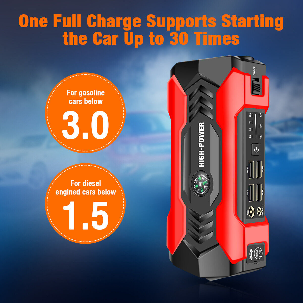 GCP Products Car Jump Starter 69800Mah Portable Usb Power Bank Battery Booster Jumper Clamp