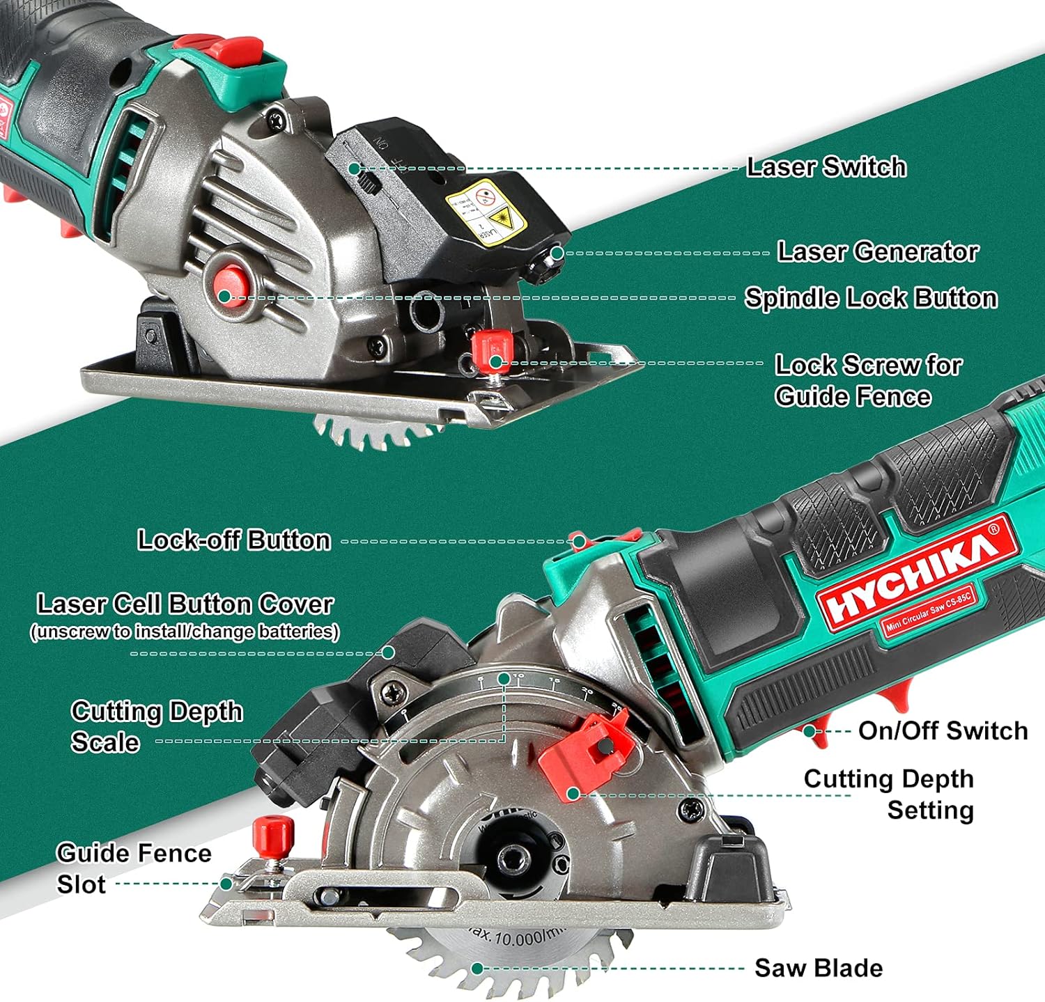 HYCHIKA Mini Circular Saw ,Compact Circular Saw Tile Saw with 3 Saw Blades , 3-3/8”4500RPM Ideal for Wood, Soft Metal