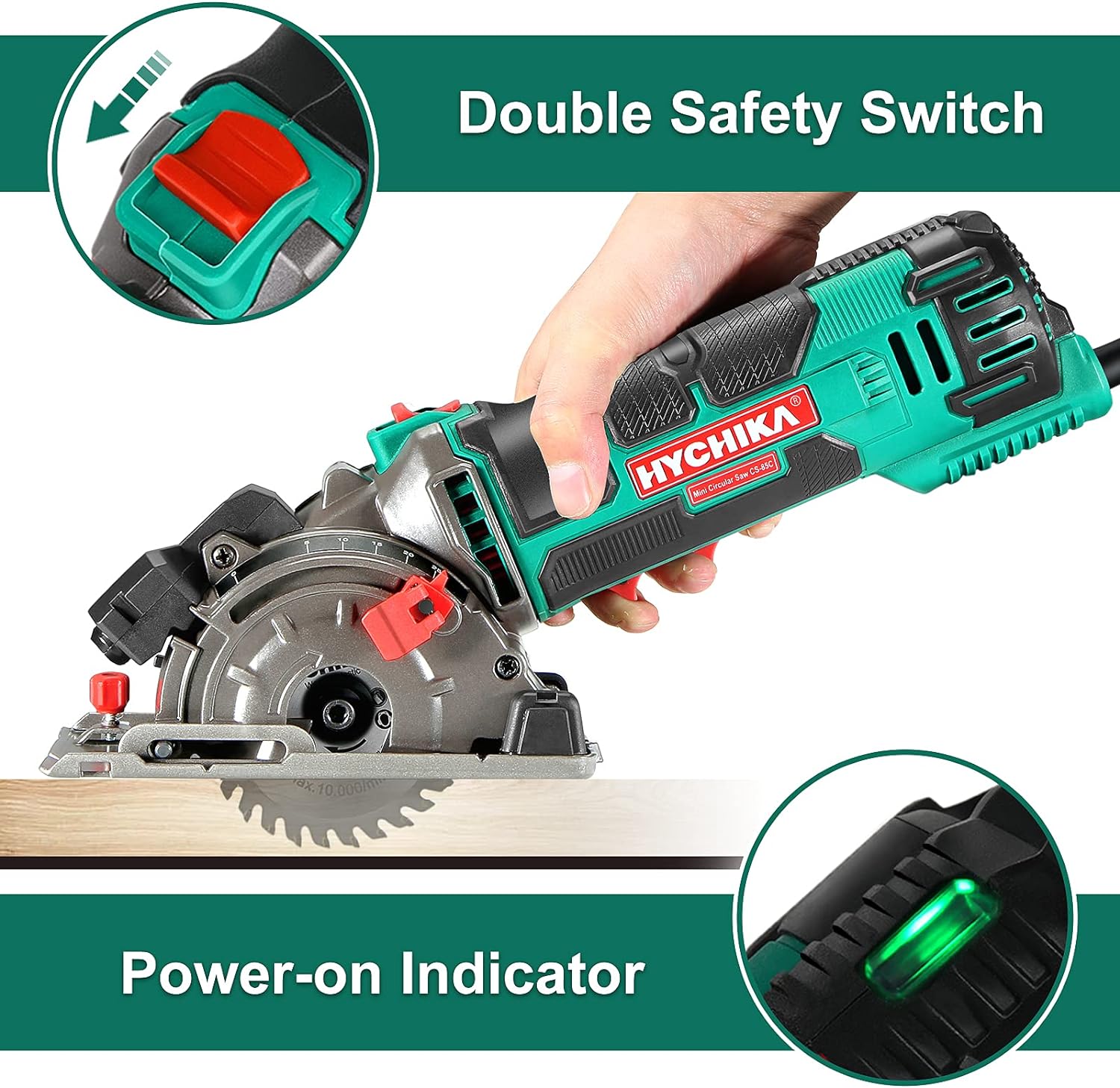 HYCHIKA Mini Circular Saw ,Compact Circular Saw Tile Saw with 3 Saw Blades , 3-3/8”4500RPM Ideal for Wood, Soft Metal