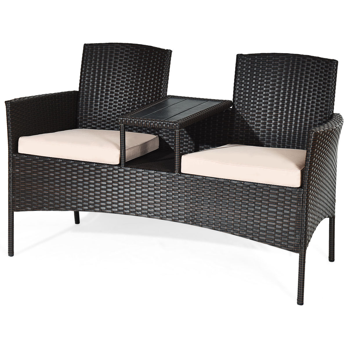 Costway Patented Patio Rattan Chat Set Loveseat Sofa Table Chairs Conversation Cushioned