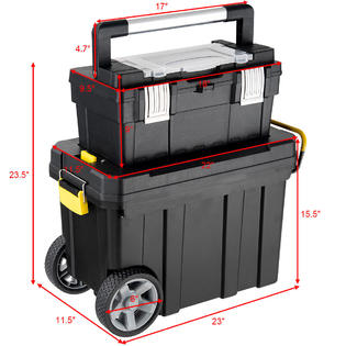 Gymax 2-in-1 Rolling Tool Box Set Mobile Tool Chest Storage Organizer Portable Black
