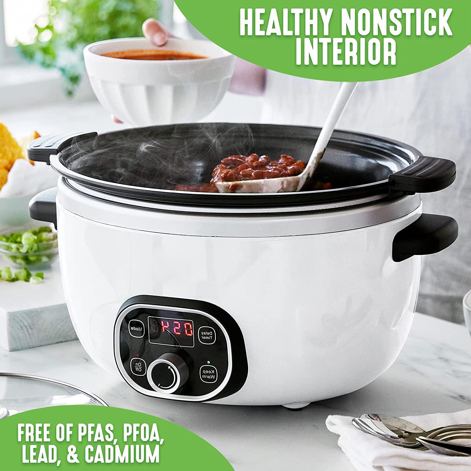 NOZAYA 6-quart nonstick electric slow cooker - ceramic programmable family sized slow cookers with digital timer, removable lid and