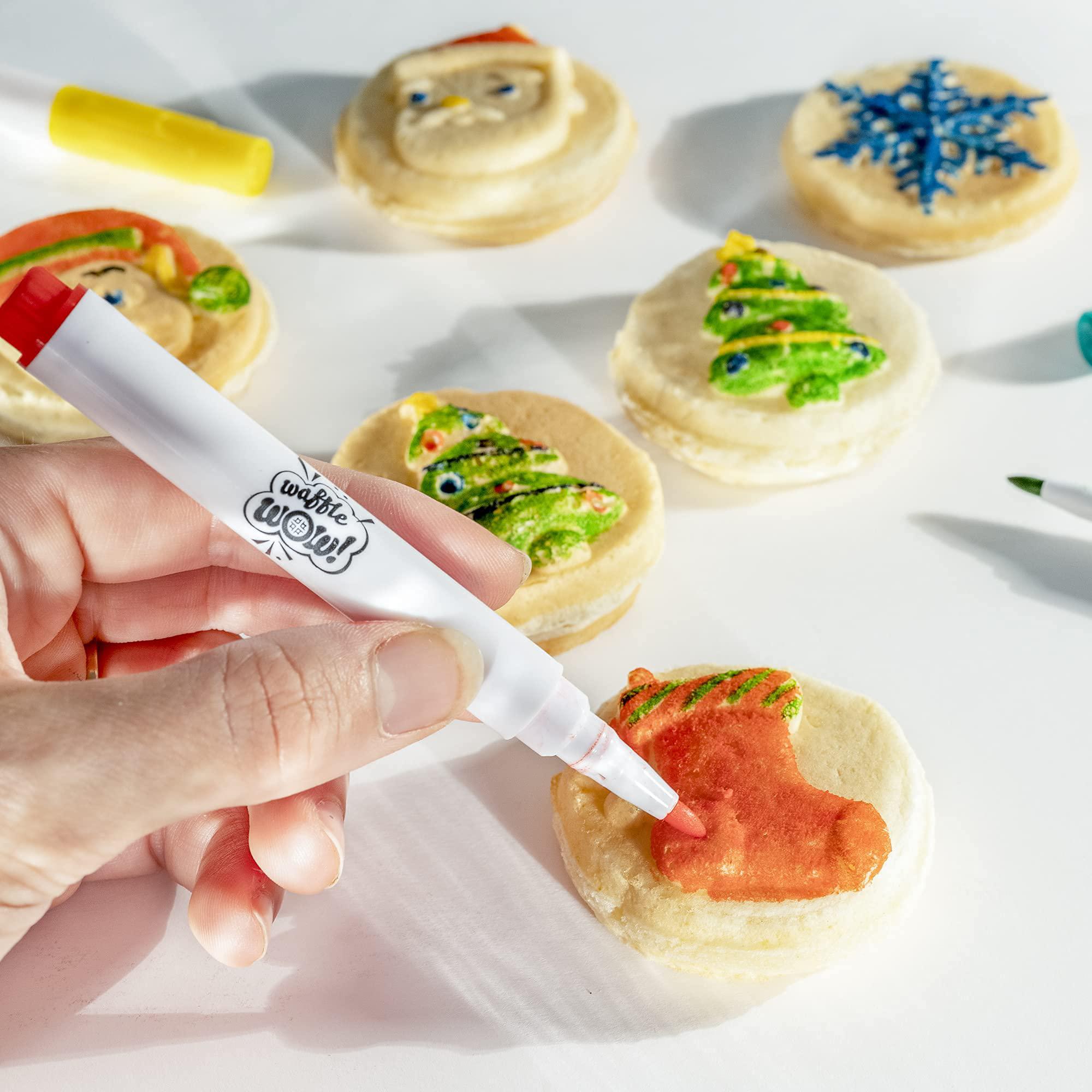 Waffle Wow! christmas holiday waffle maker w 6 edible food markers- make x-mas breakfast fun w delicious decorated pancakes or waffles- e