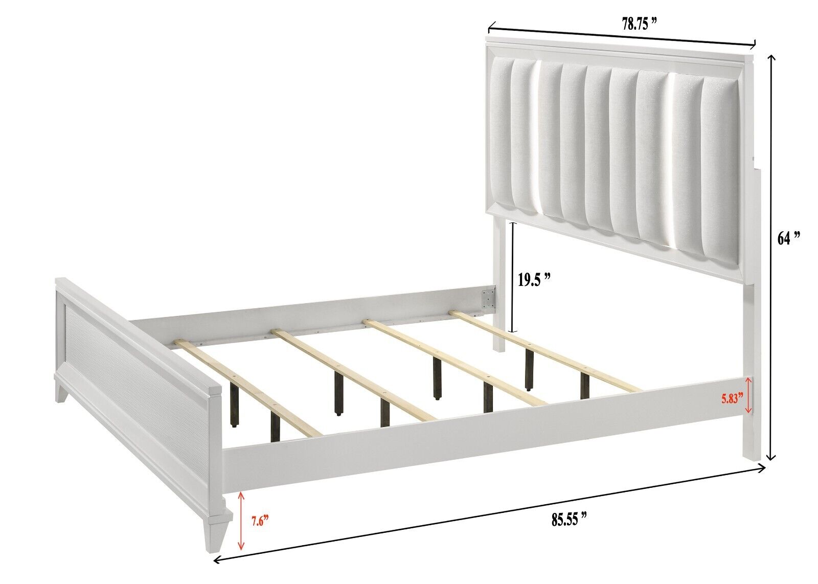 Esofastore 3Pc White Finish King Size Bedroom Set LED Light HB Bed Chest Nightstand Wooden Bedroom Furniture