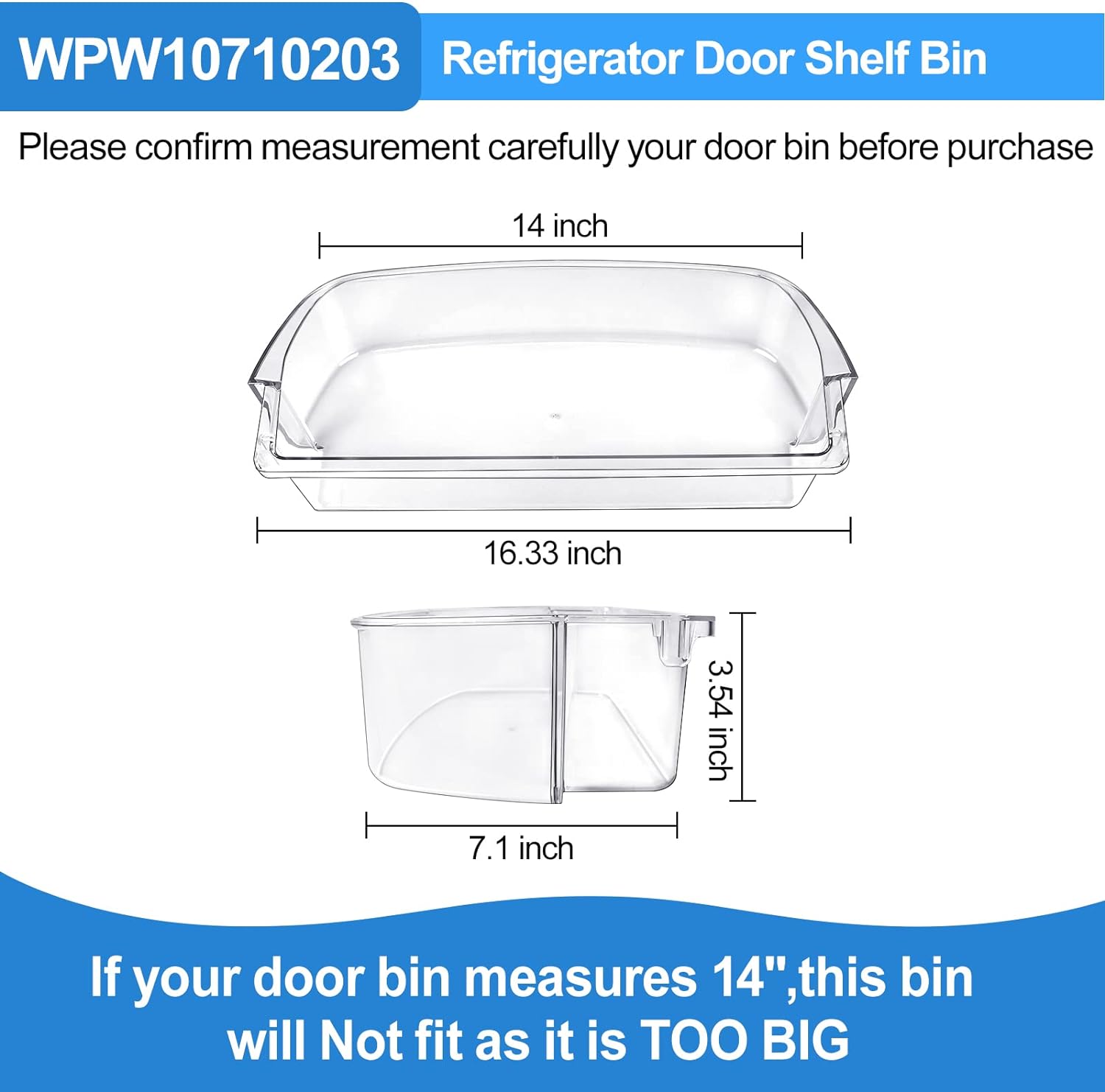 Alvar UPGRADED WPW10710203 Refrigerator Door Bin Shelf Replacement, Compatible with Whirlpool Kenmore Refrigerator Door Shelf Parts W