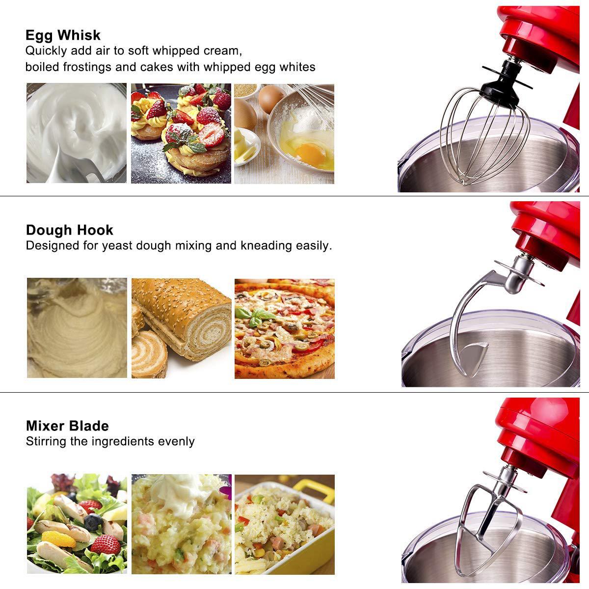reuniong mixer tilt-head stand electric food mixer w/stainless steel bowl 4.3qt 6-speed 120v/550w (red)