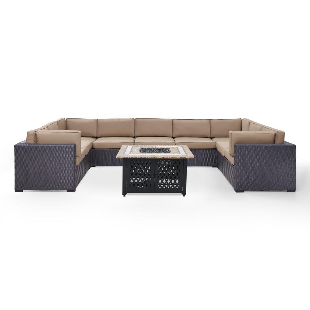 Crosley Furniture Biscayne 6Pc Outdoor Wicker Sectional Set W/Fire Table Mocha/Brown - Armless Chair, Tucson Fire Table, &a; 4 Loveseats