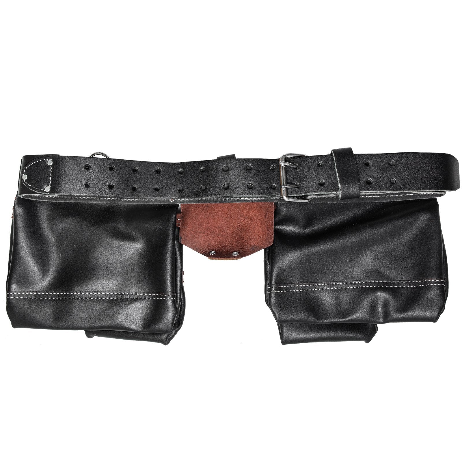 ToolTreaux Heavy Duty 13 Pocket Leather Tool Belt with 2 Steel Hammer Loops, Black Brown