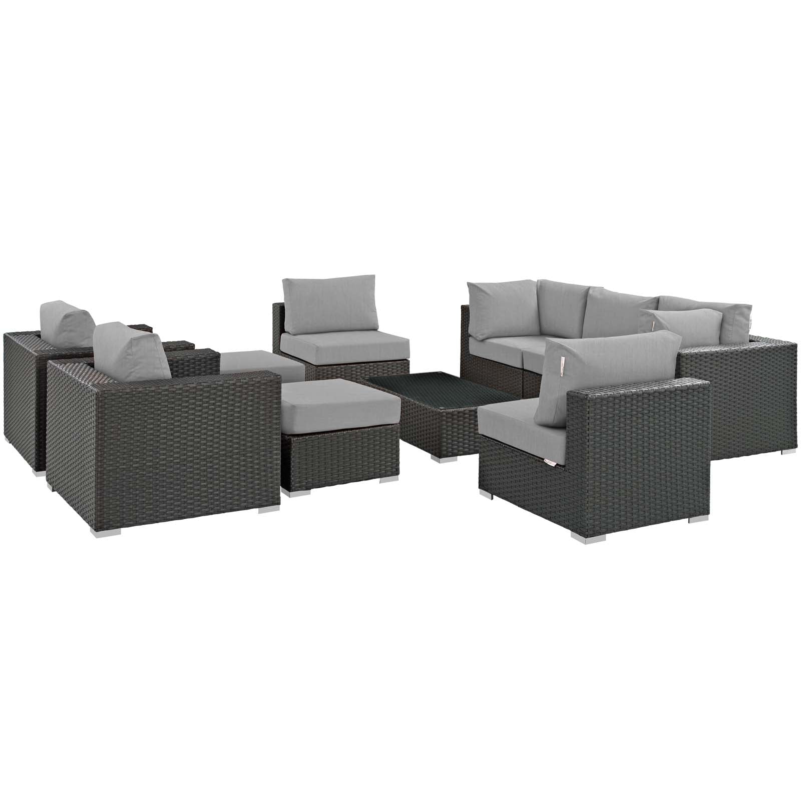 Modway Sojourn 10 Piece Outdoor Patio Sunbrella Sectional Set - Canvas Gray