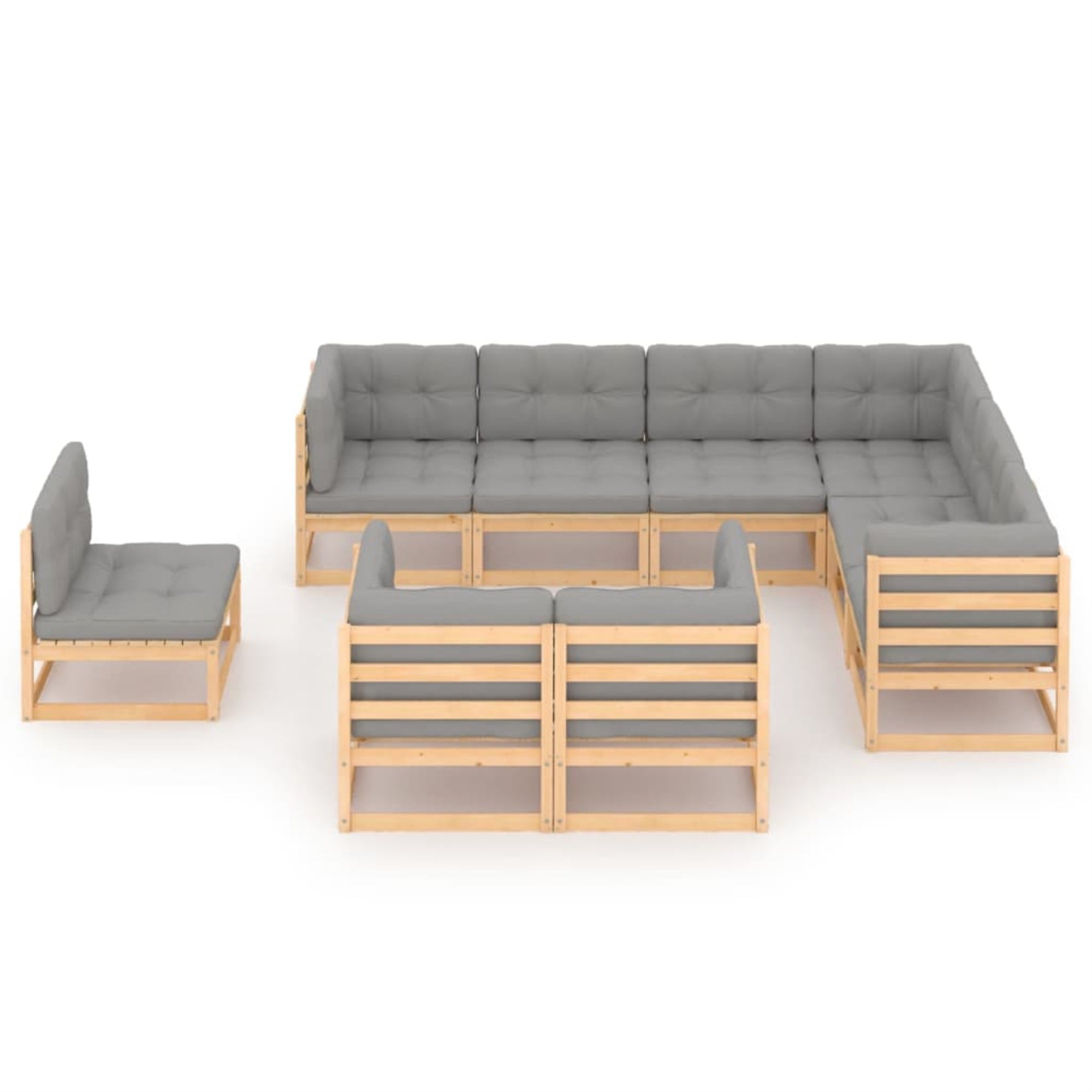 vidaXL 9 Piece Garden Lounge Set with Cushions Solid Pinewood Brown